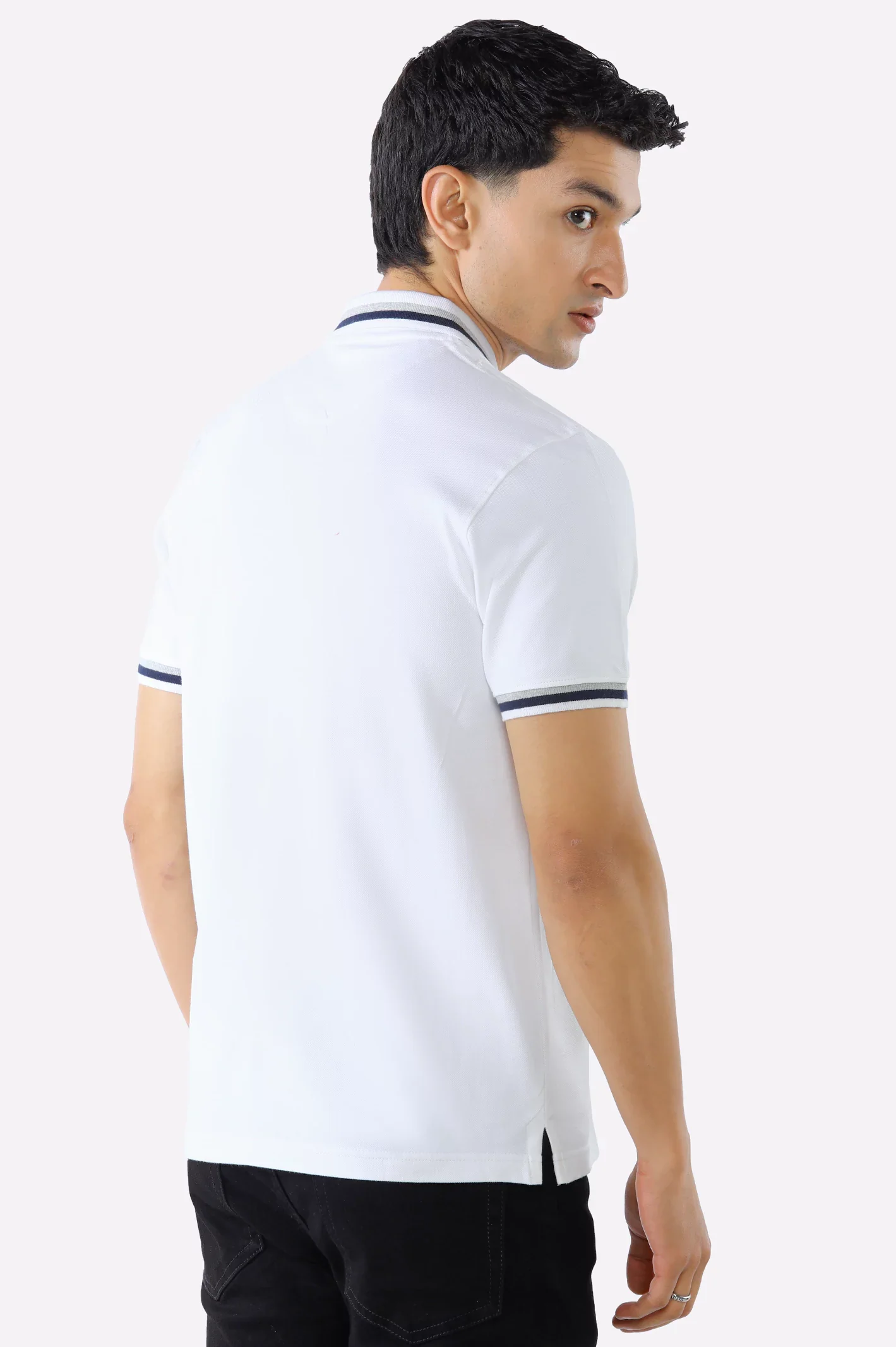 White Solid Collar Lycra Polo - Image 3