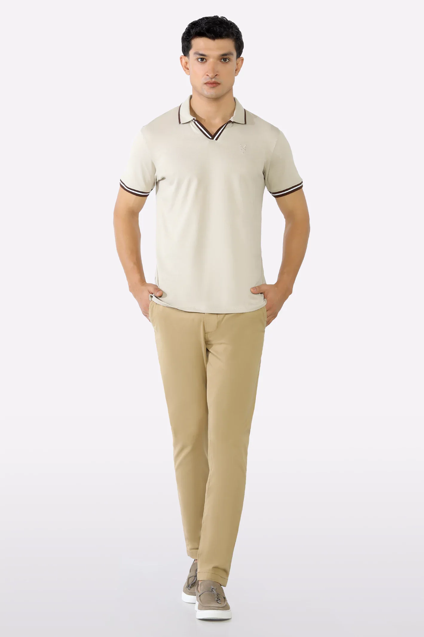 Beige Jacquard Collar Polo - Image 2