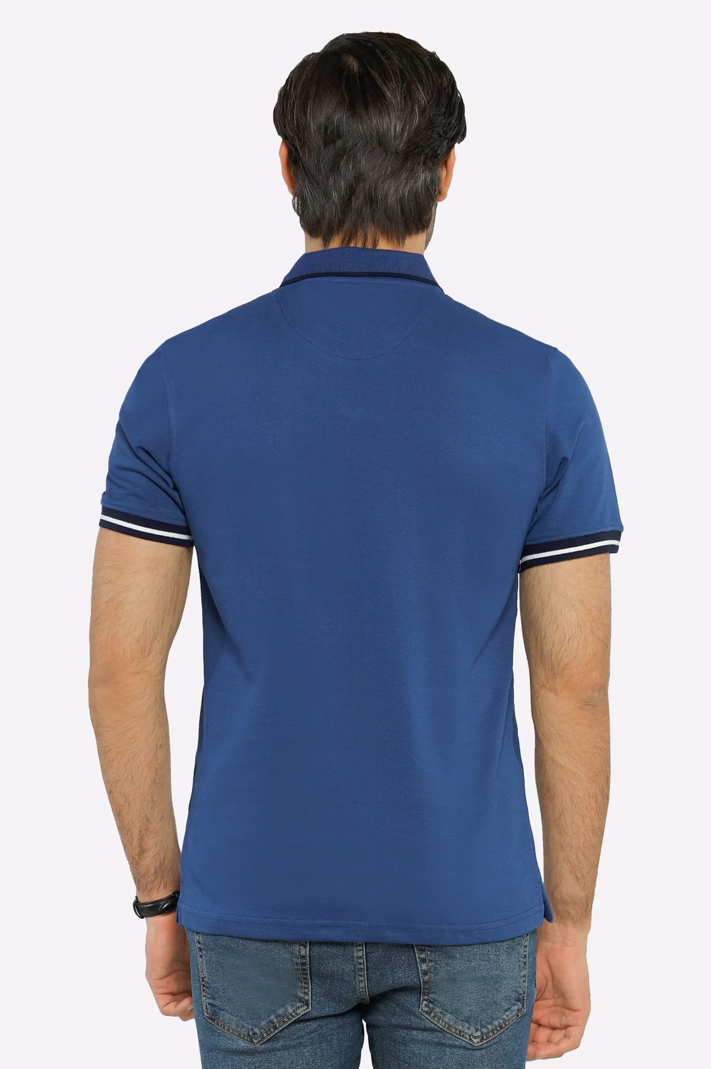 Blue Jacquard Collar Polo - Image 3