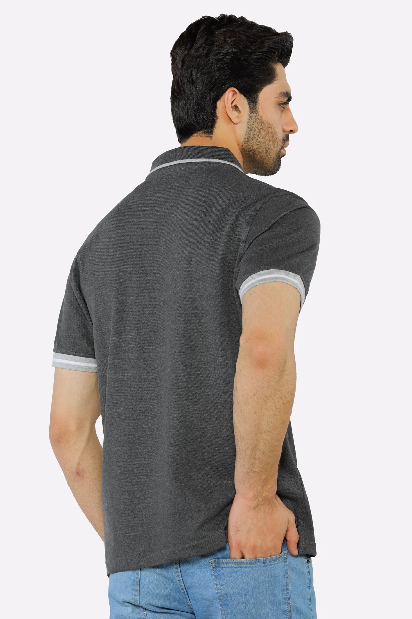 Charcoal Jacquard Collar Polo - Image 3