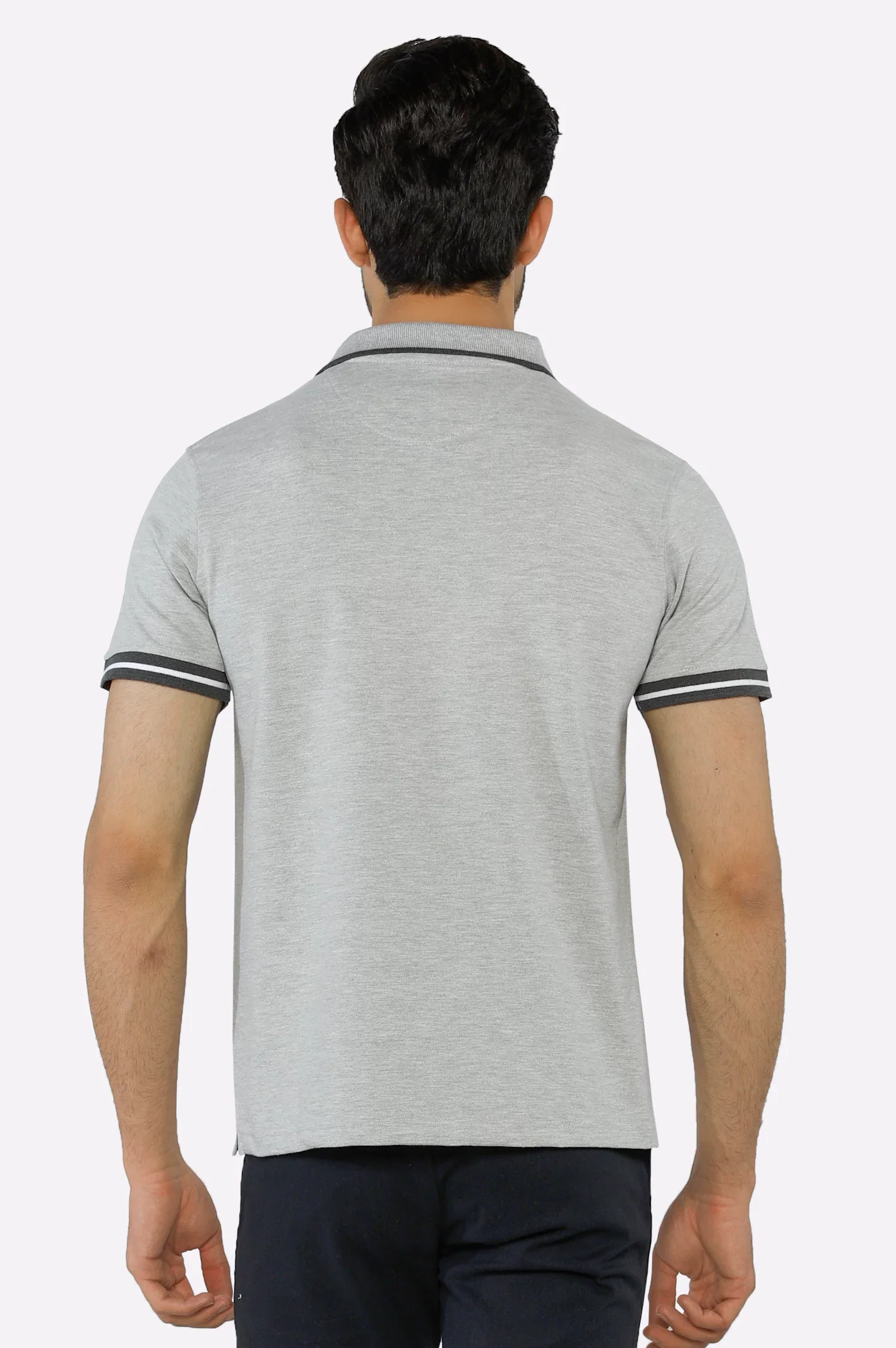 Heather Grey Jacquard Collar Polo - Image 3