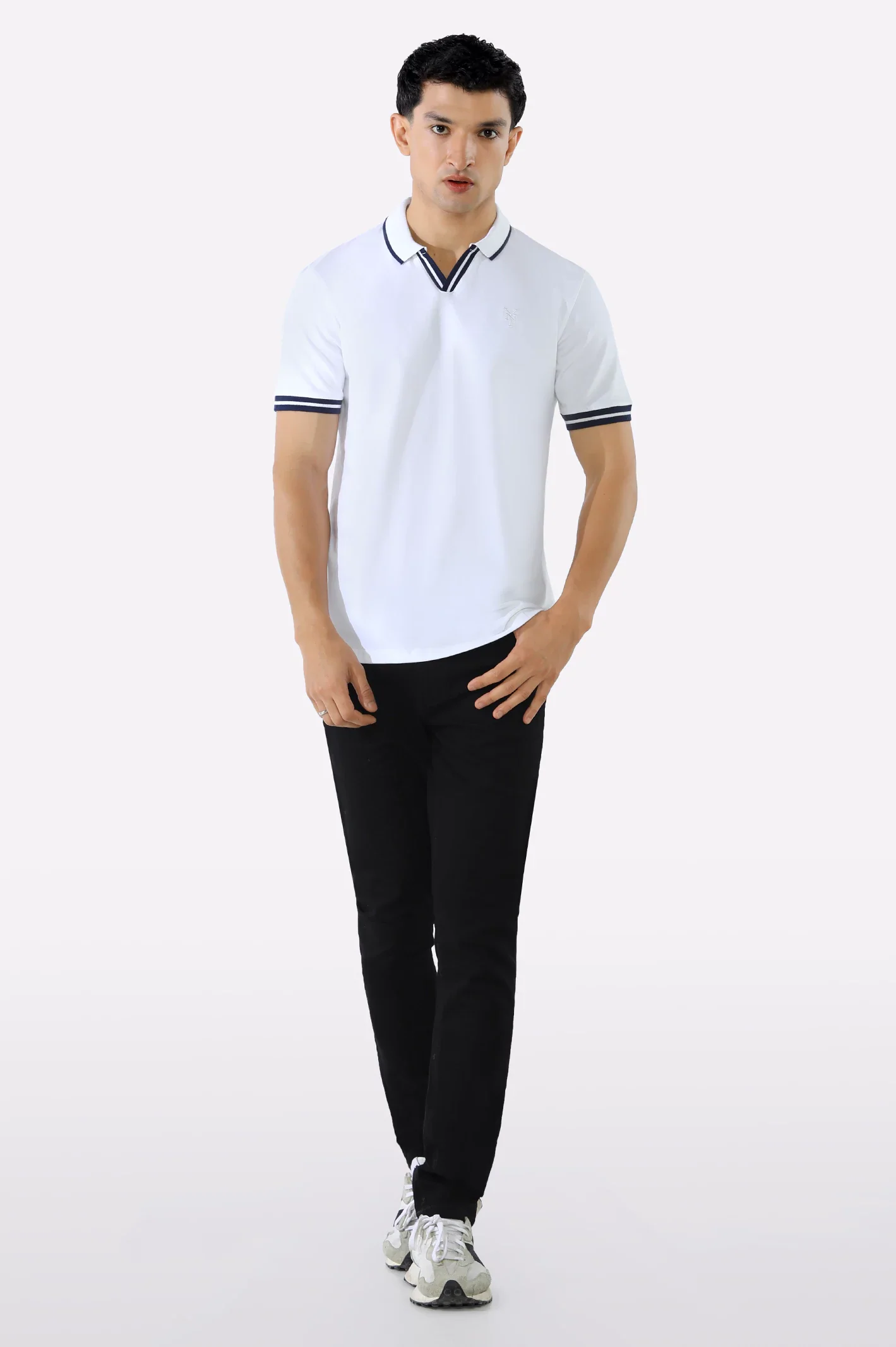 White Jacquard Collar Polo - Image 2