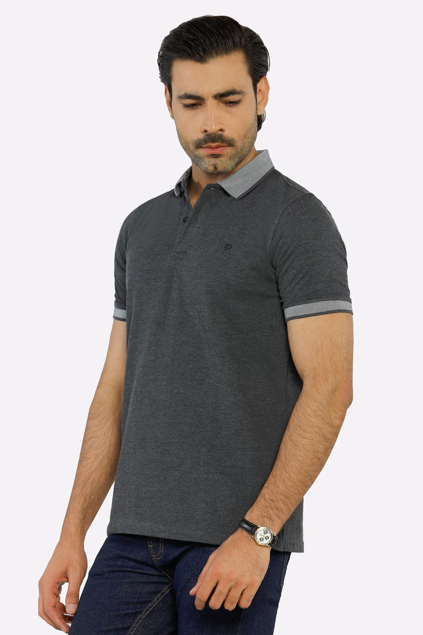 Blue Jacquard Collar Polo