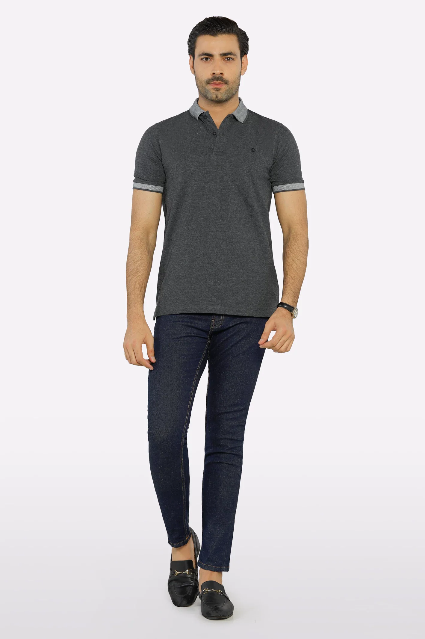 Blue Jacquard Collar Polo - Image 2
