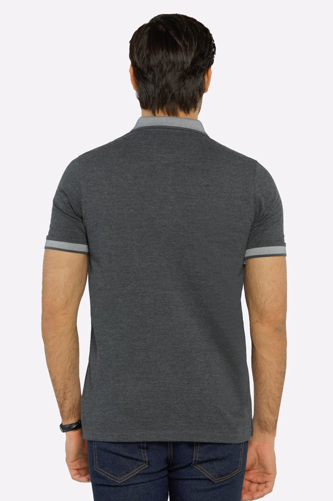 Blue Jacquard Collar Polo - Image 3