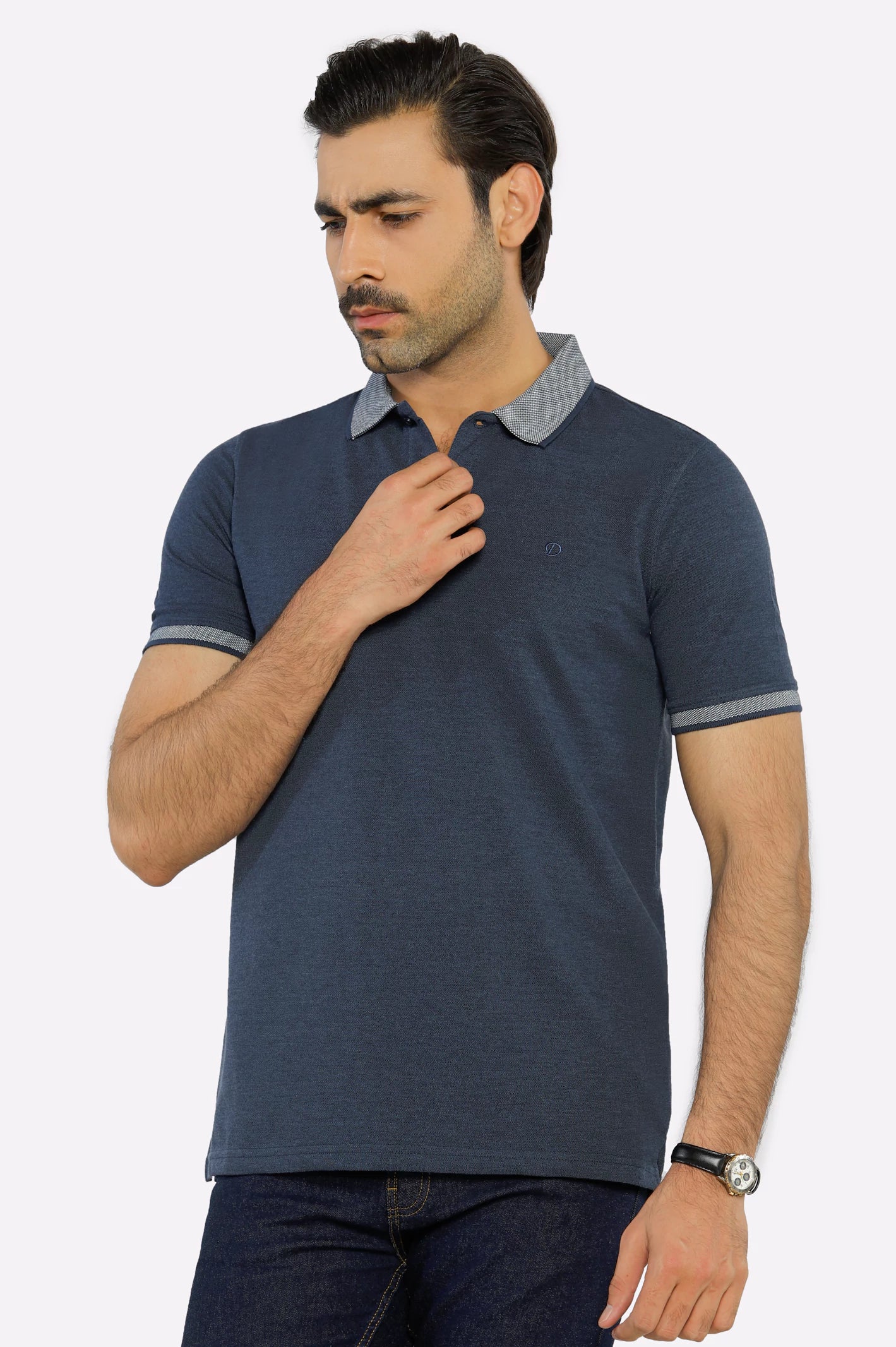 Charcoal Jacquard Collar Polo