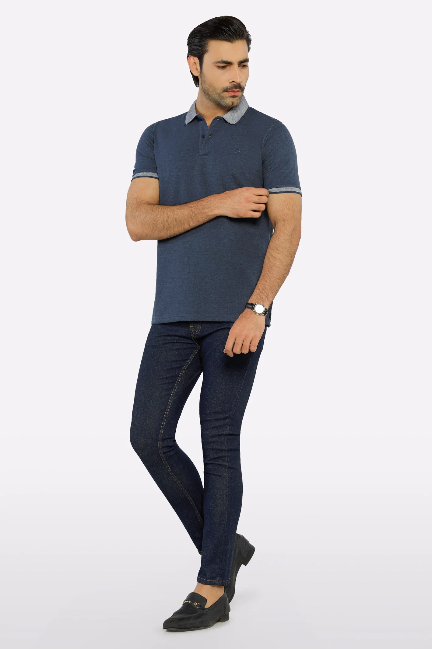 Charcoal Jacquard Collar Polo - Image 2