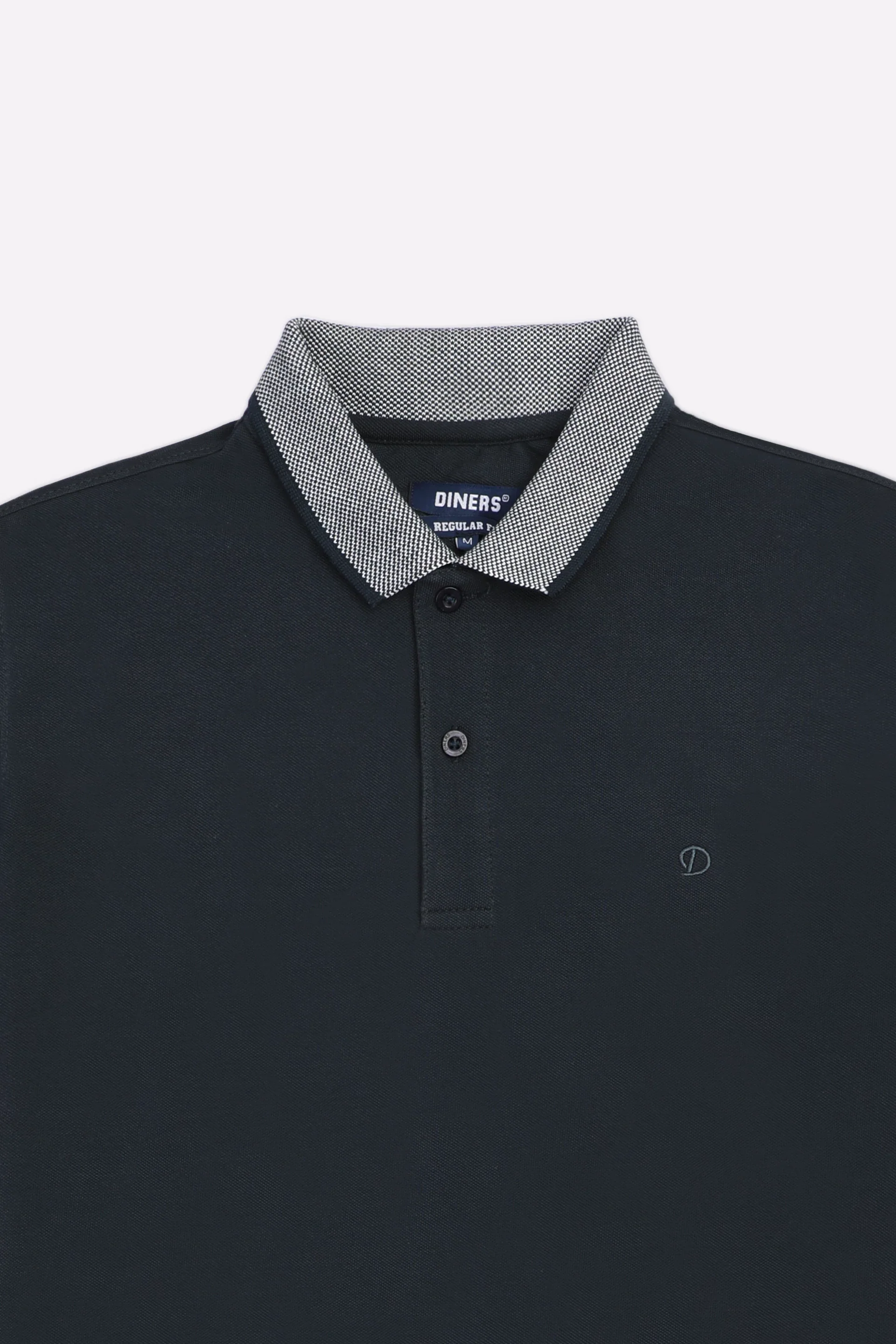 Dark Grey Jacquard Collar Polo - Image 2
