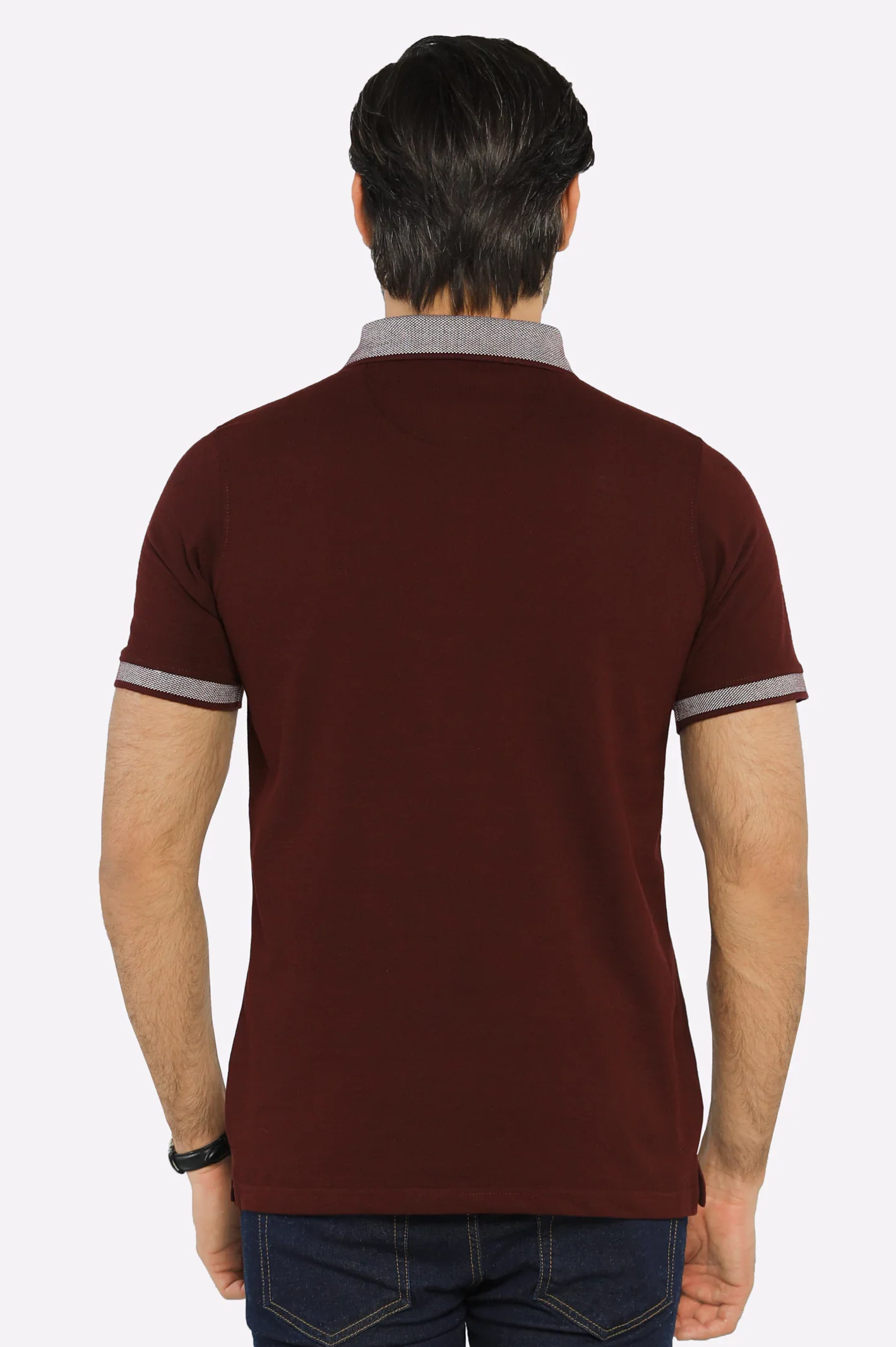 Maroon Jacquard Collar Polo - Image 3