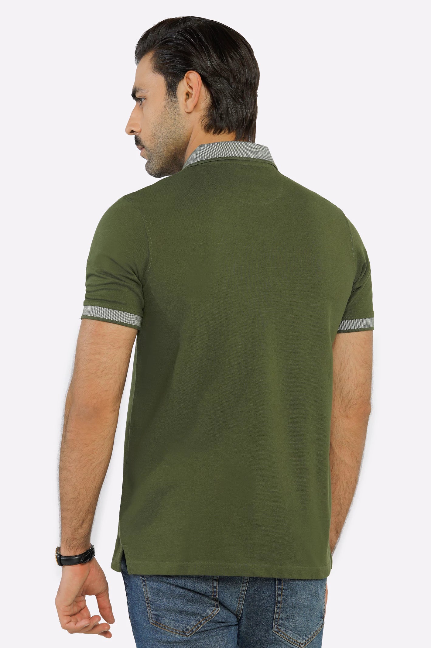 Olive Jacquard Collar Polo - Image 3