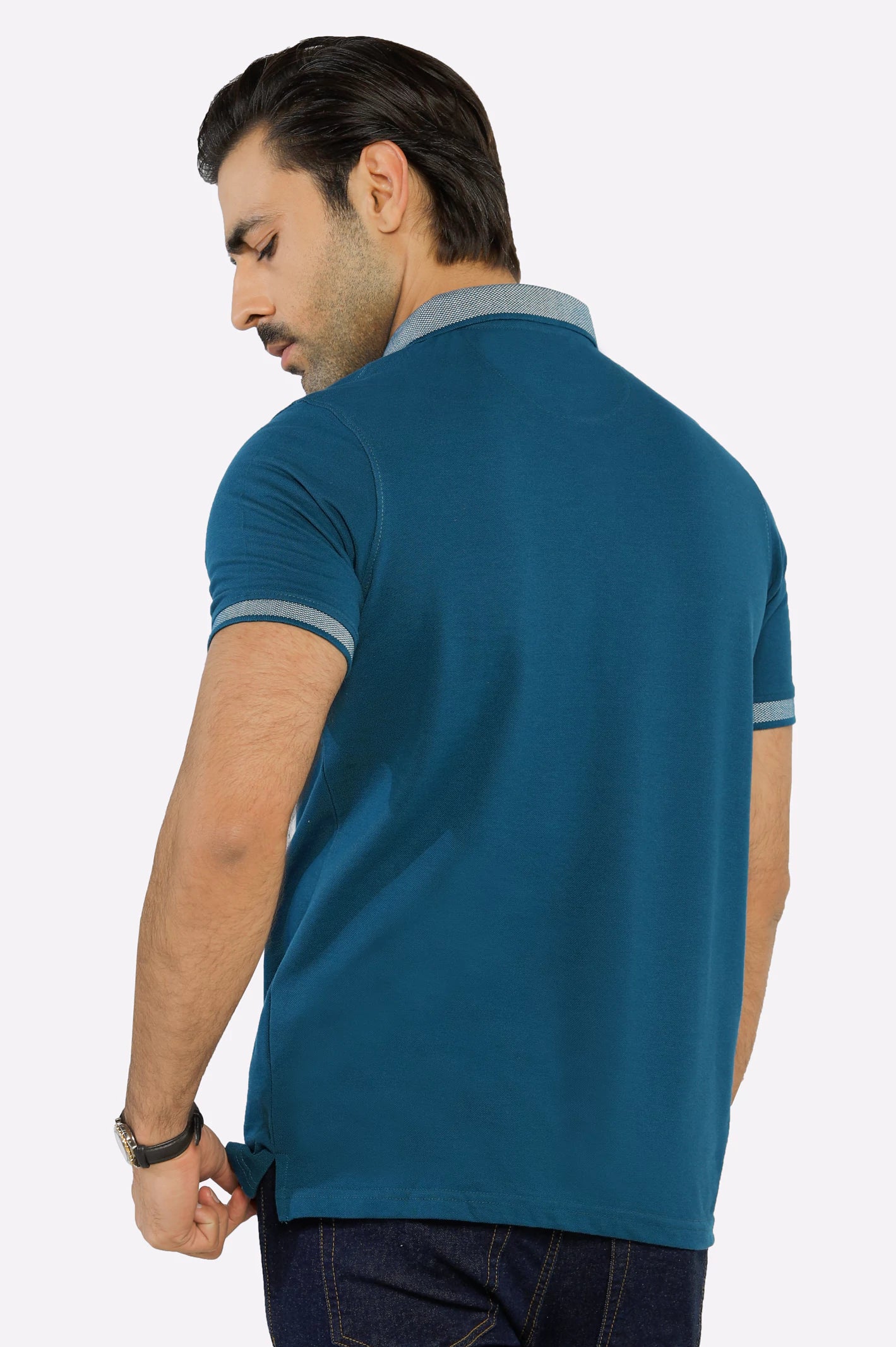 Teal Jacquard Collar Polo - Image 3