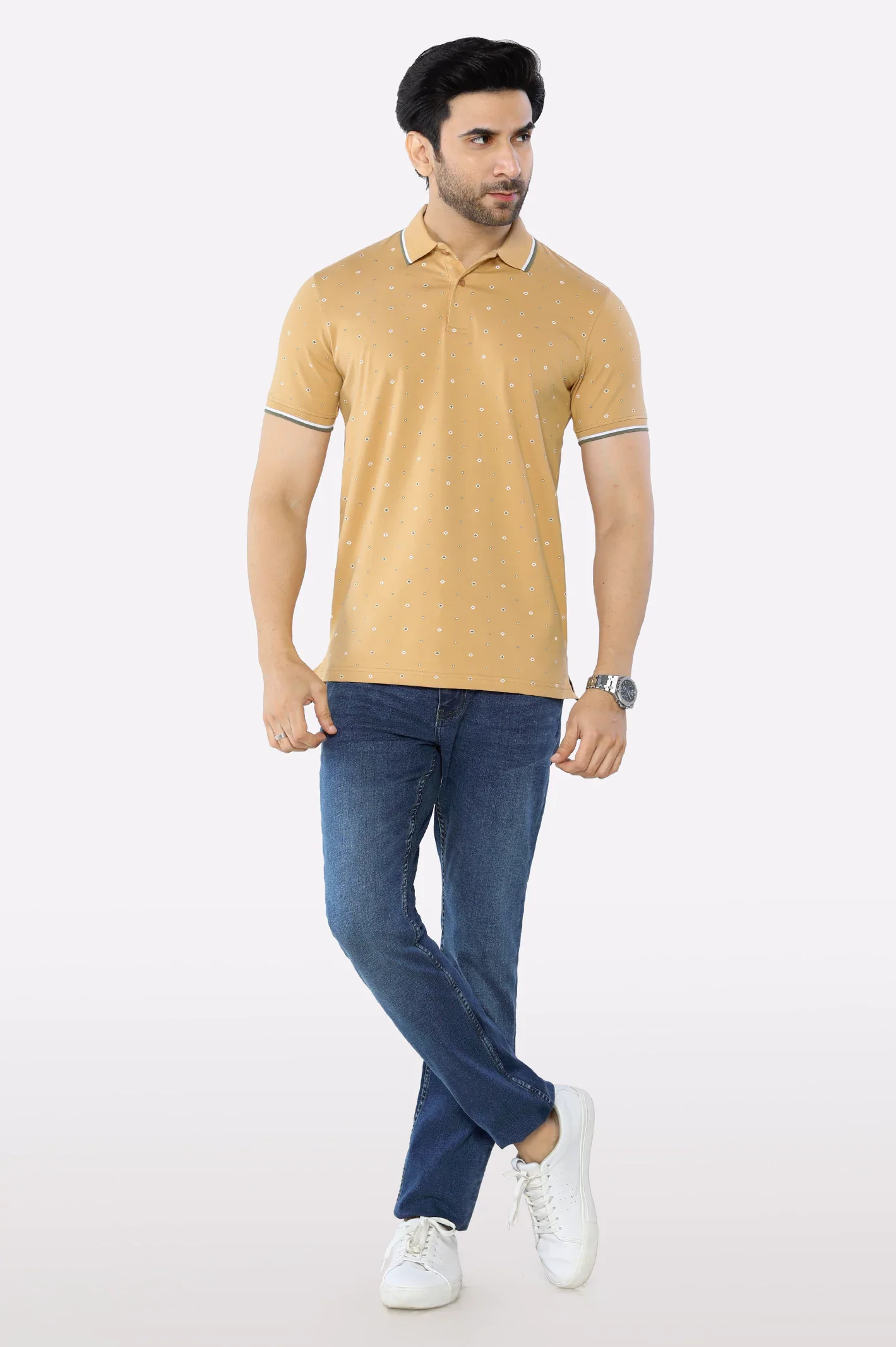 Beige Printed Polo - Image 2