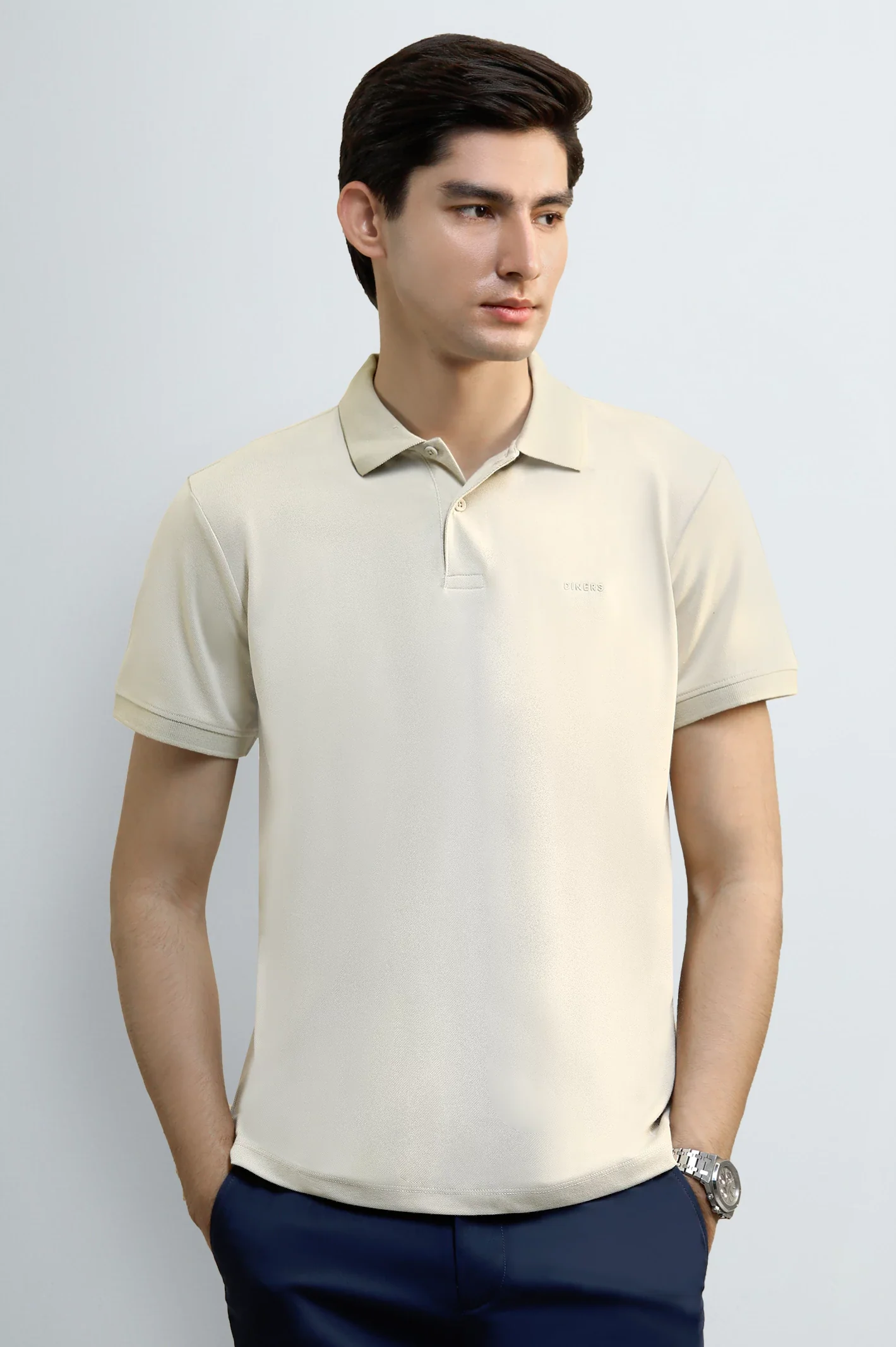 Beige Solid Collar Polo