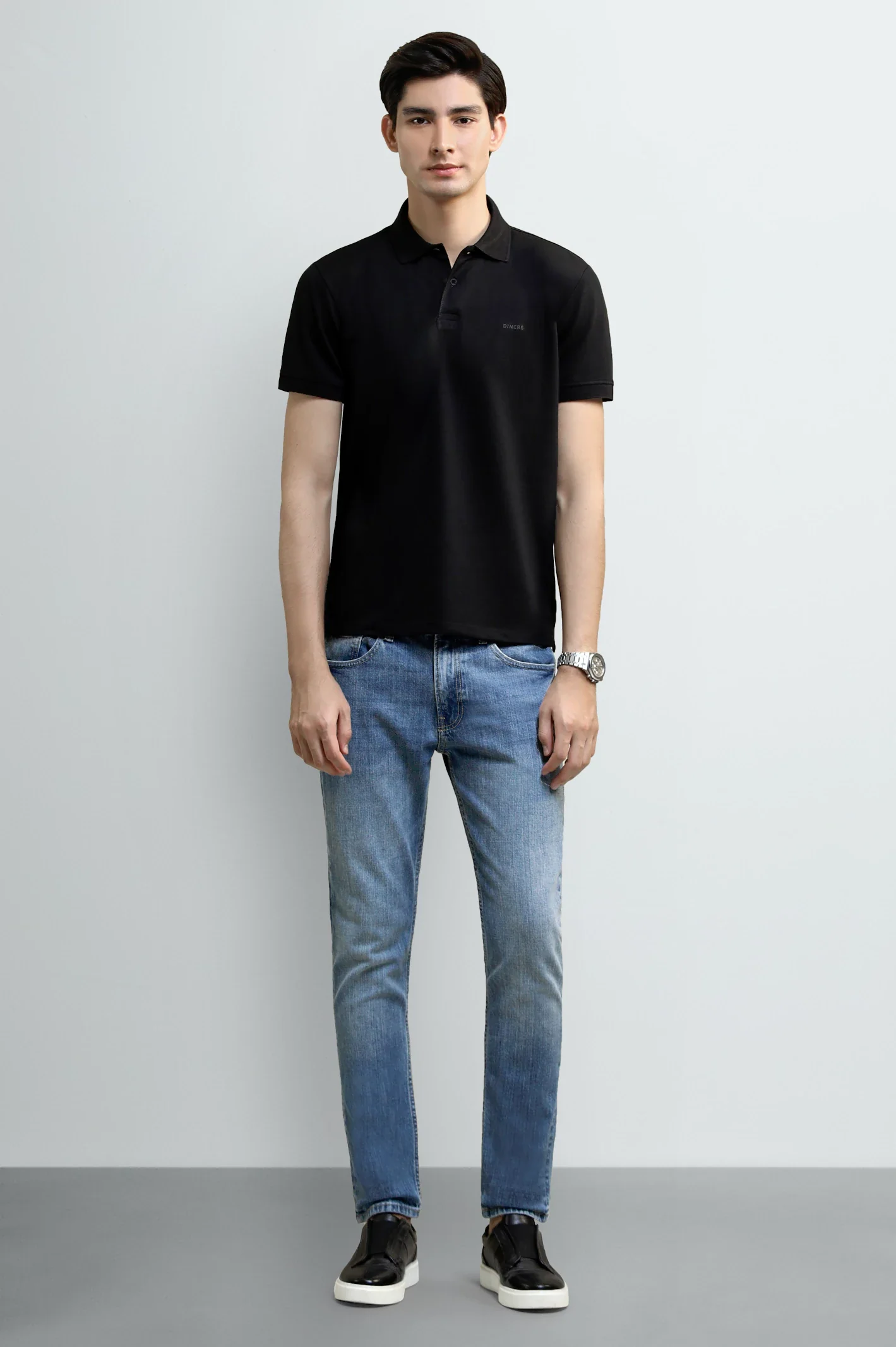 Black Solid Collar Polo - Image 2