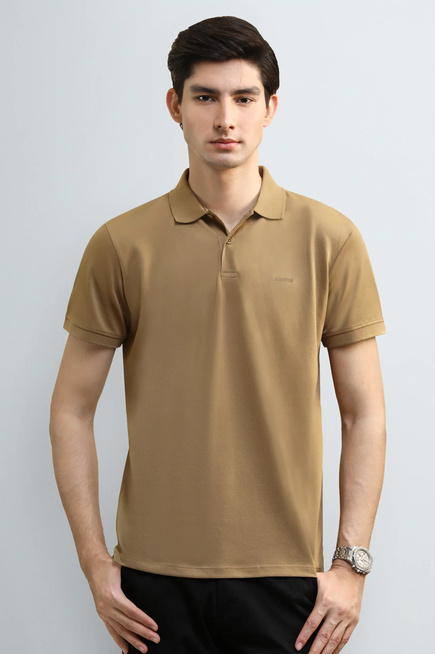 Brown Solid Collar Polo