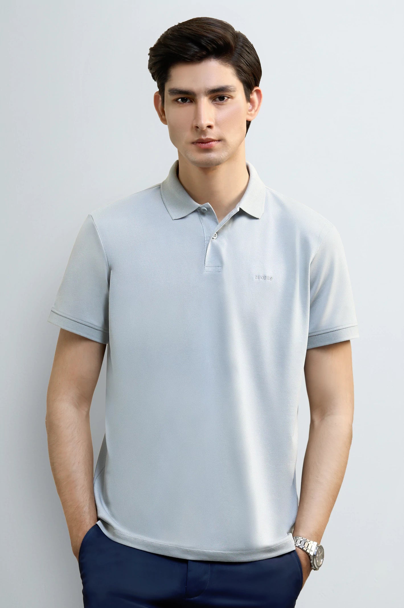 Light Grey Solid Collar Polo