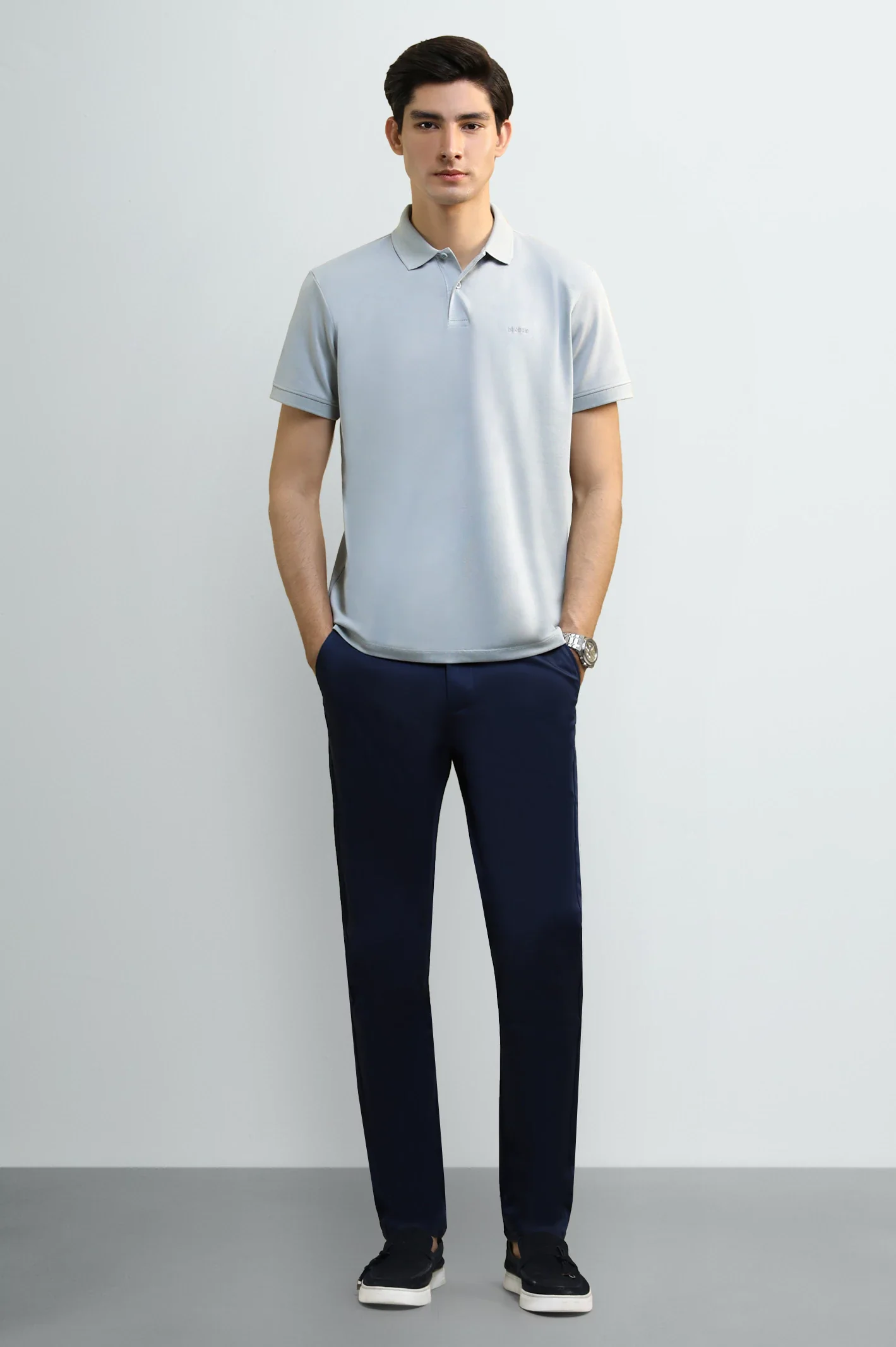 Light Grey Solid Collar Polo - Image 2