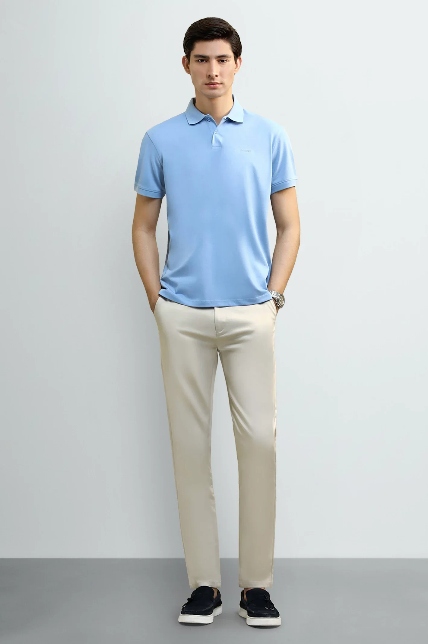 Sky Blue Solid Collar Polo - Image 2