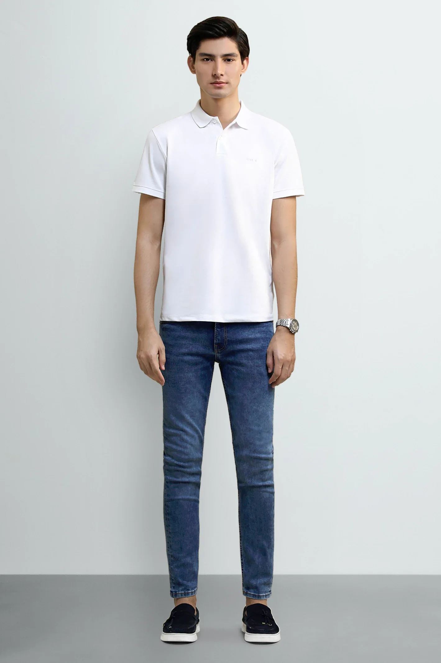 White Solid Collar Polo - Image 2