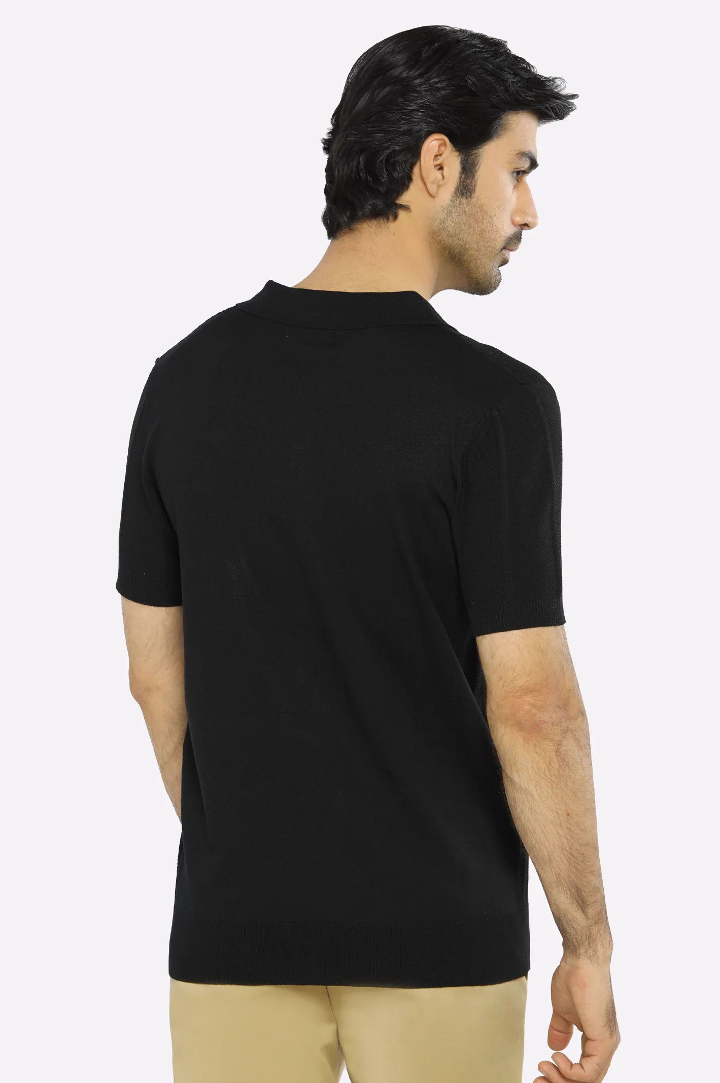 Black Flat Knit Polo - Image 3
