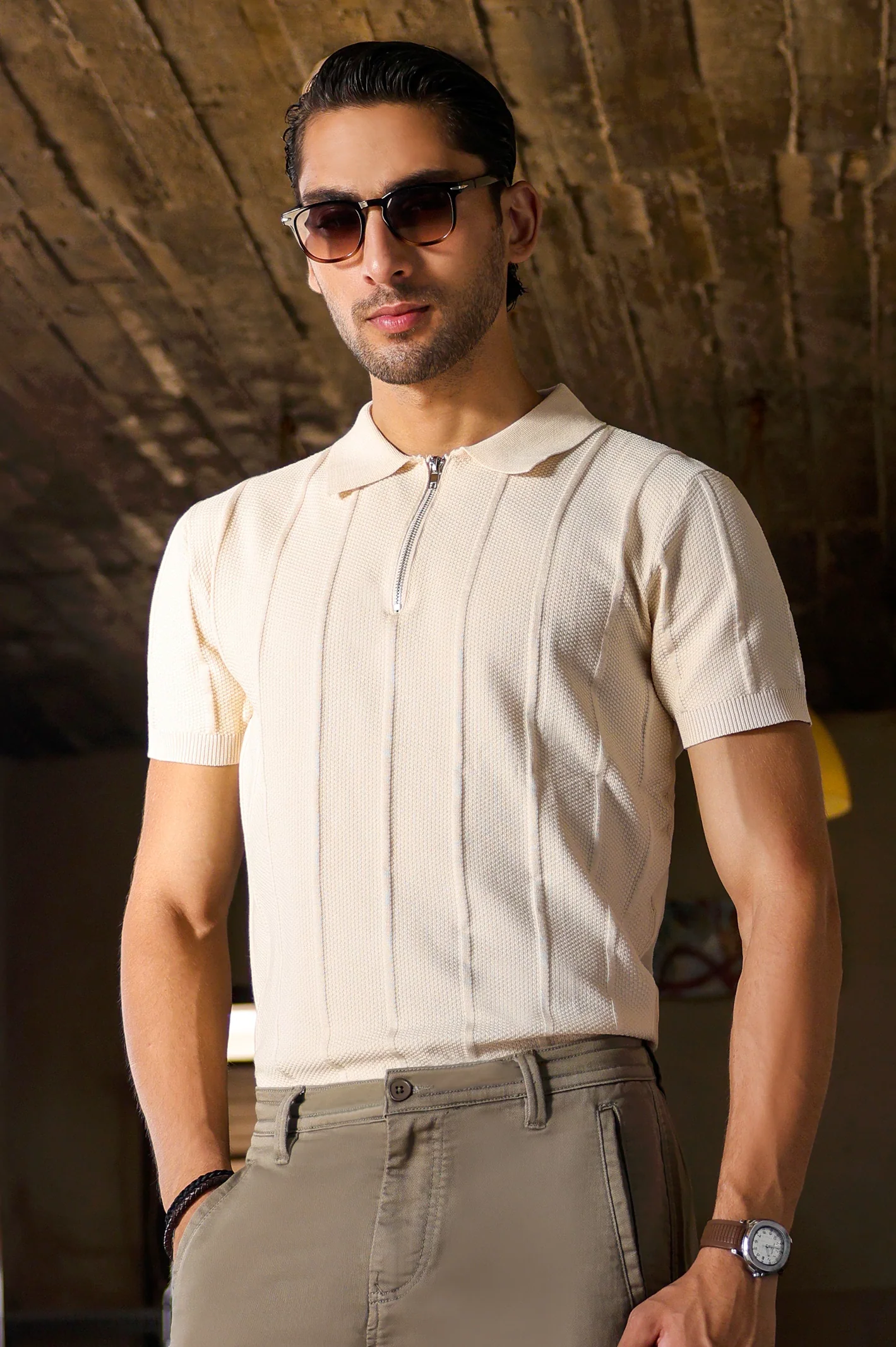 Off White Flat Knit Polo