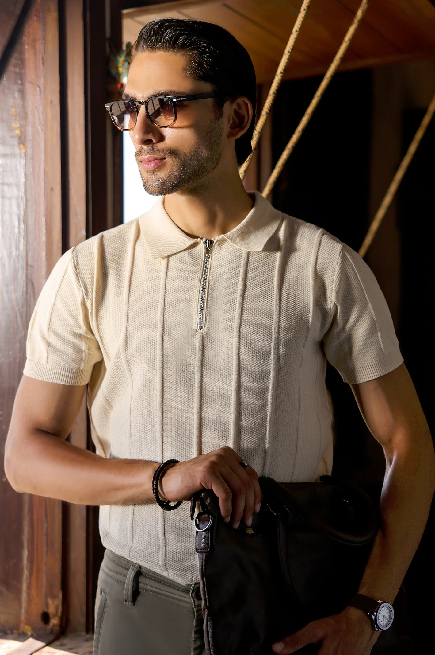 Off White Flat Knit Polo - Image 4