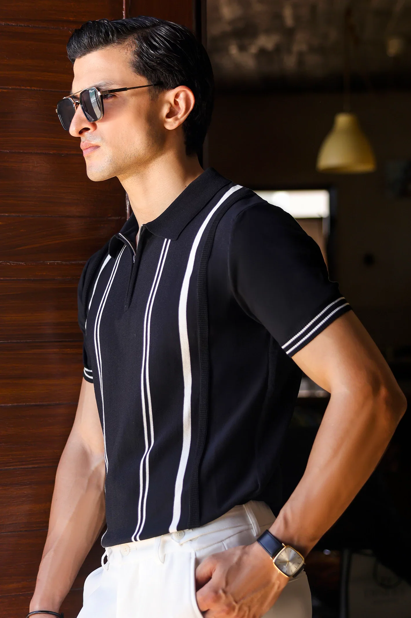 Black Flat Knit Polo - Image 3