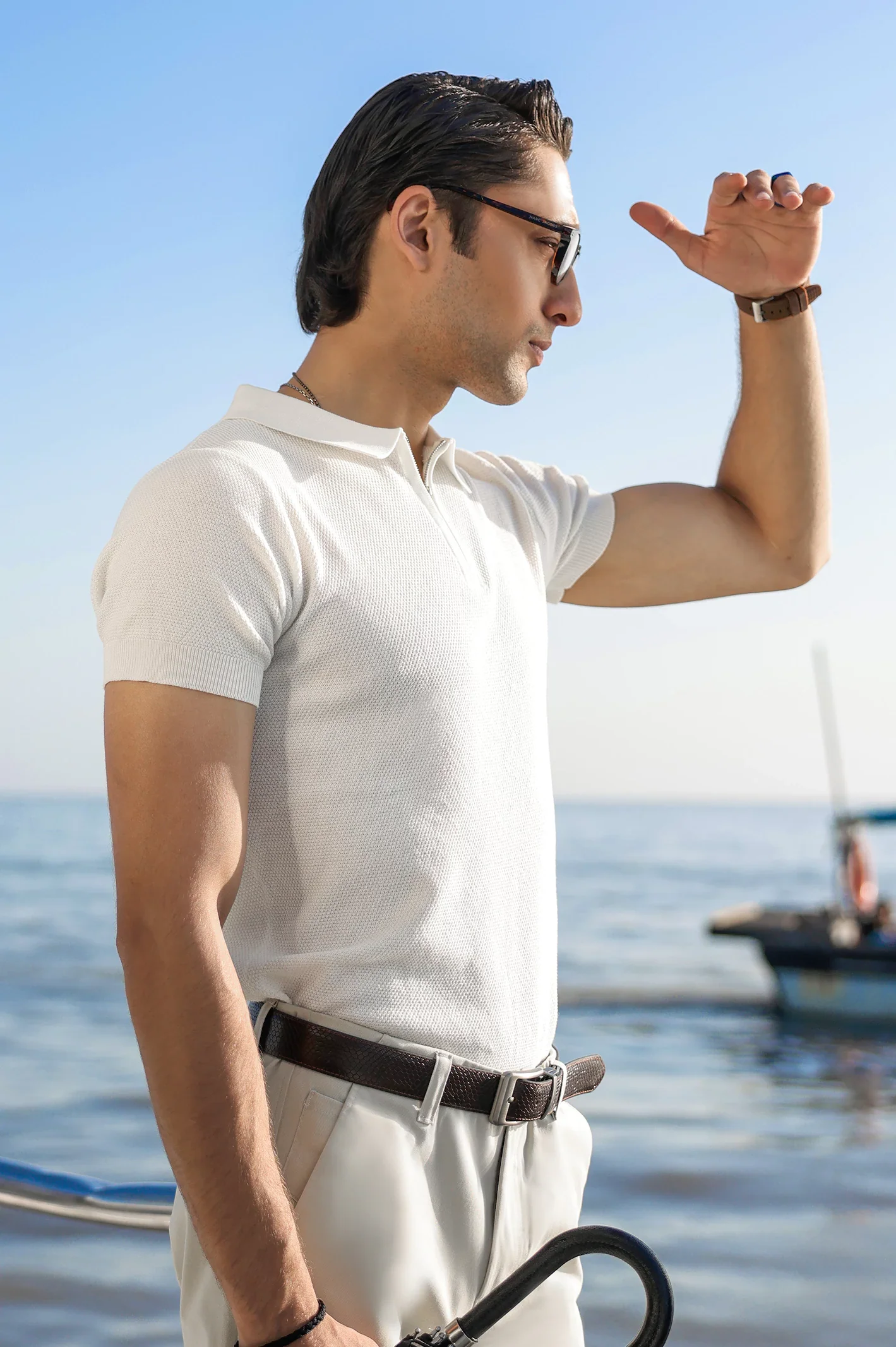 White Flat Knit Polo - Image 4