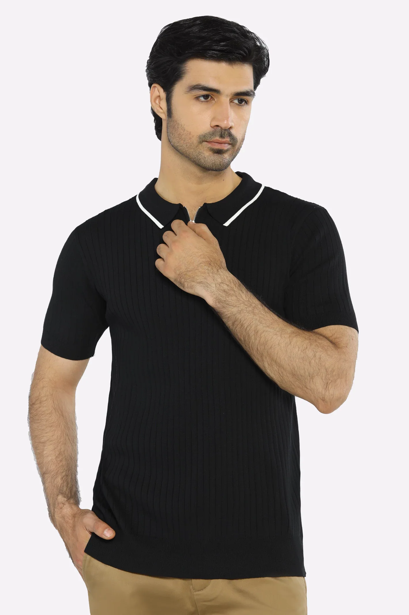 Black Flat Knit Polo