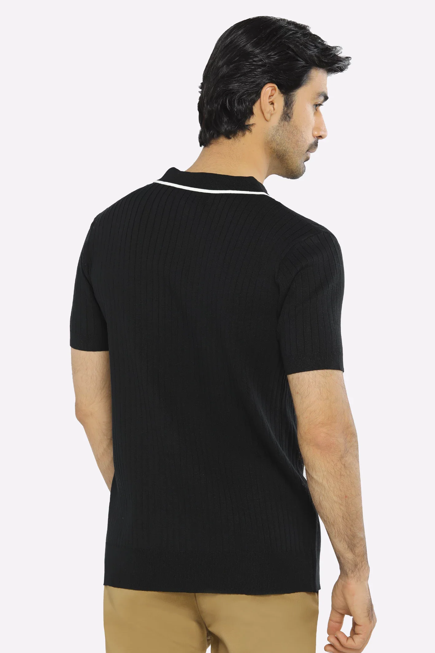 Black Flat Knit Polo - Image 3