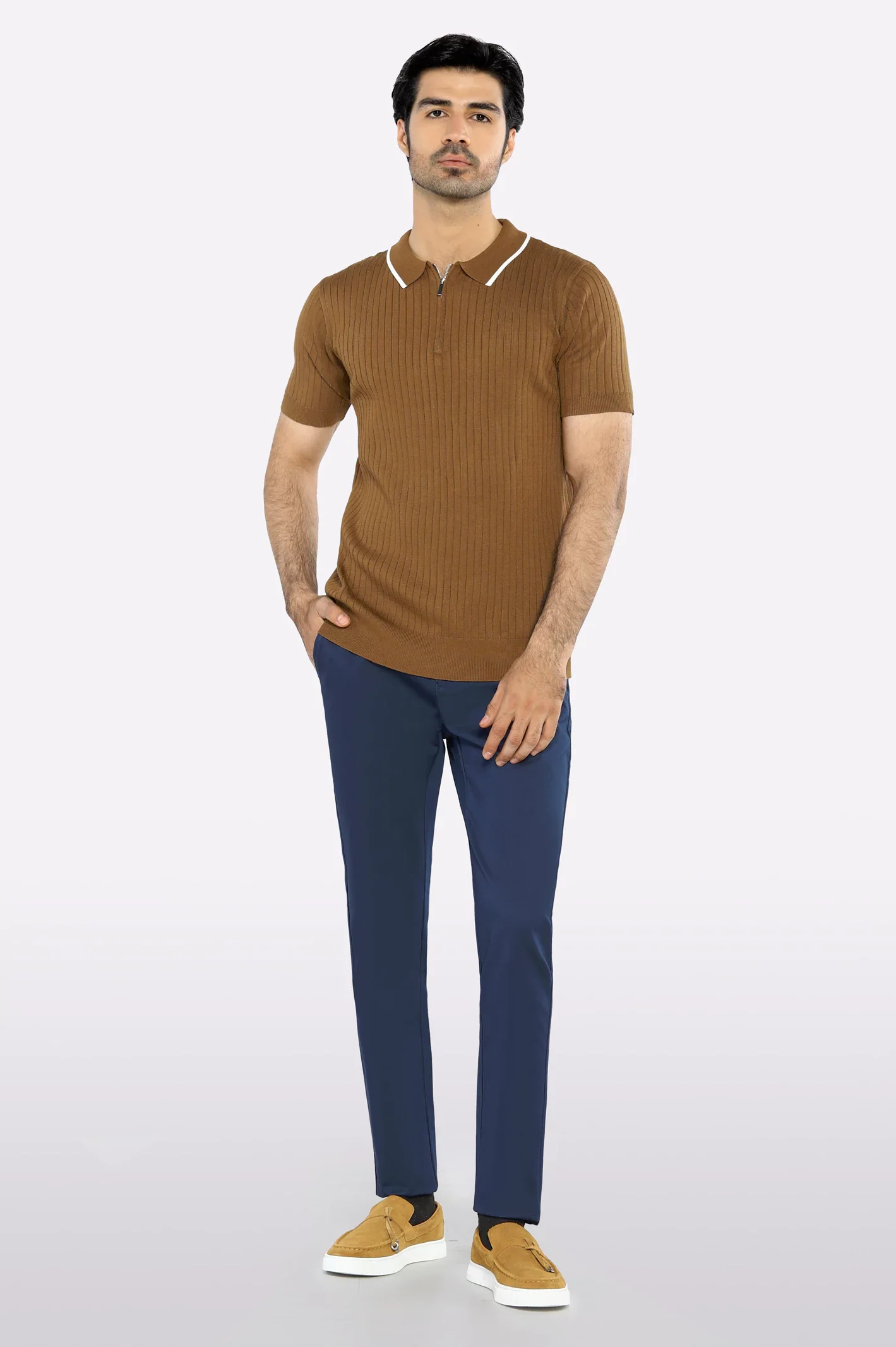 Coffee Flat Knit Polo - Image 2