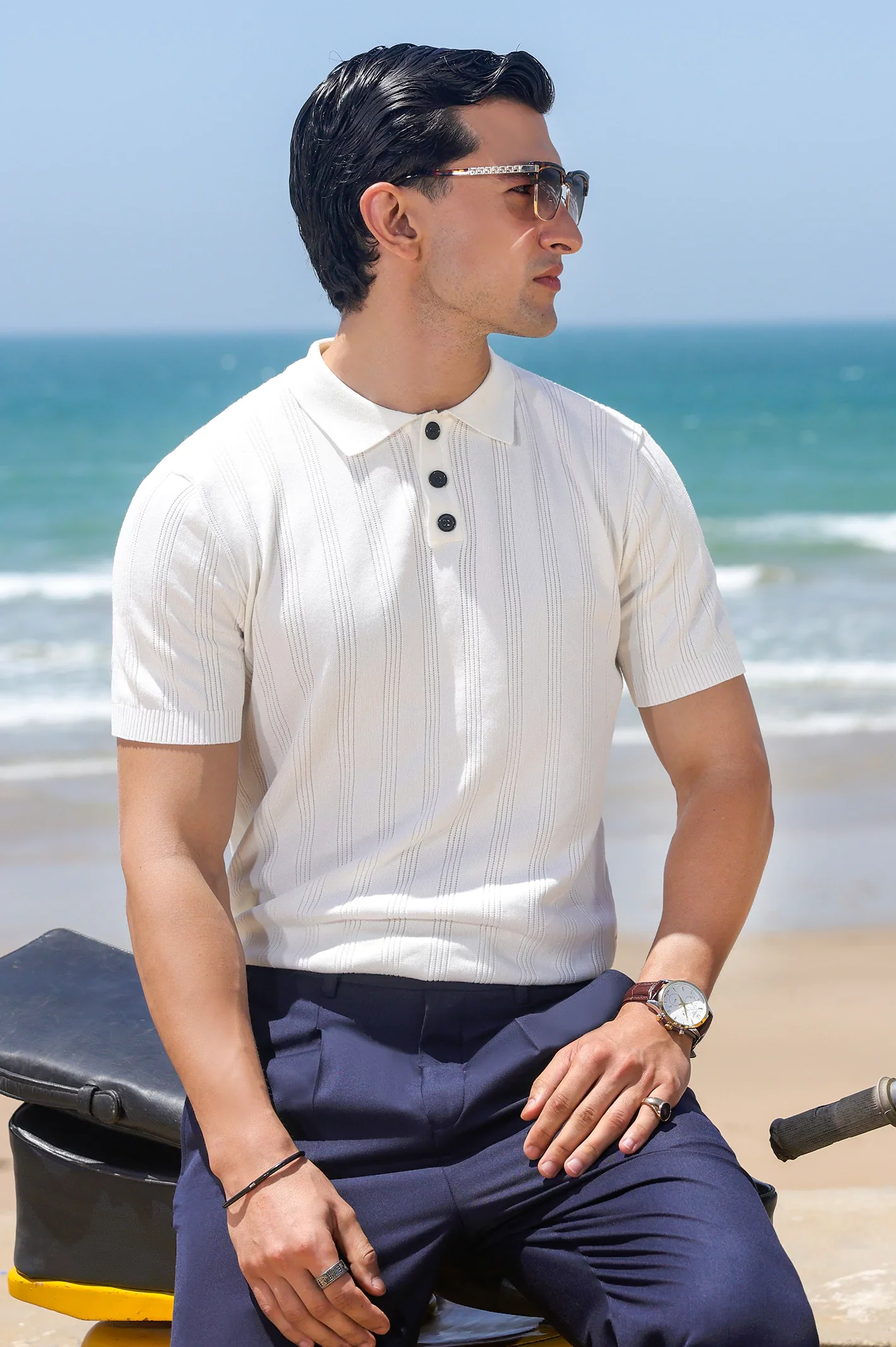 White Flat Knit Polo - Image 3