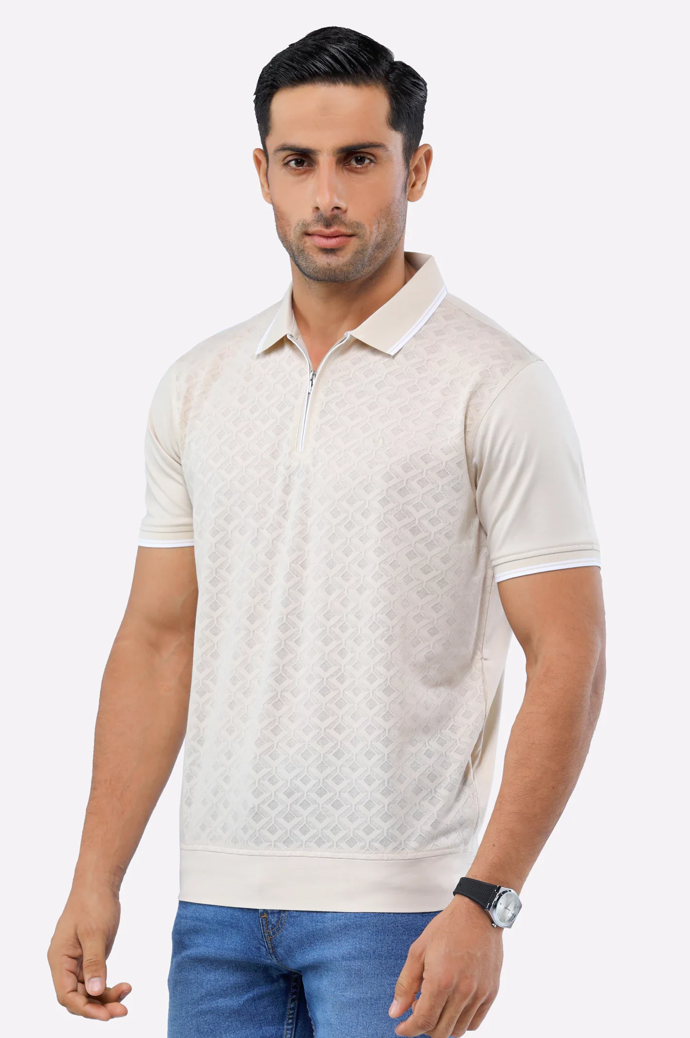 Beige Jacquard Fashion Polo