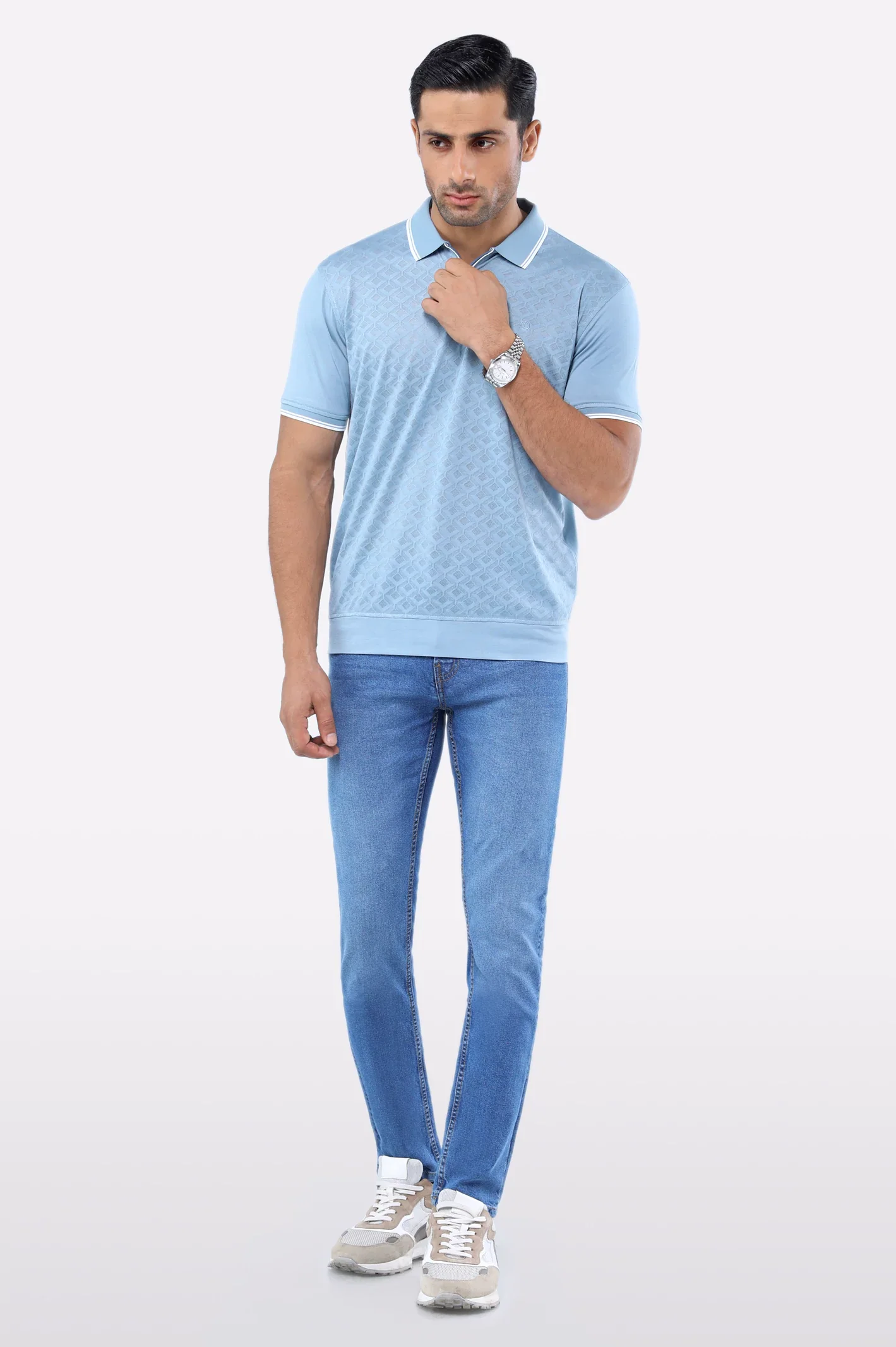 Blue Jacquard Fashion Polo - Image 2