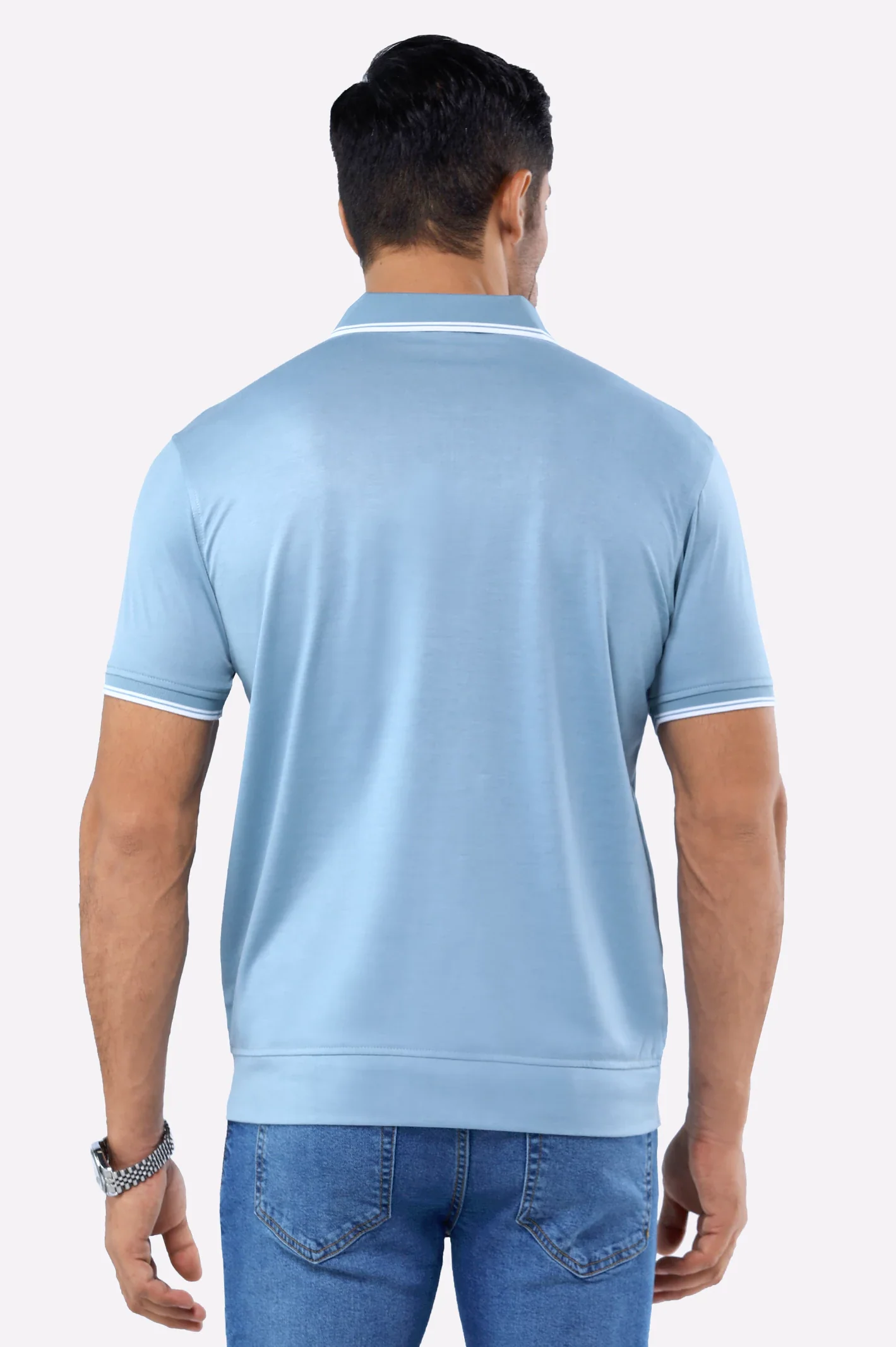 Blue Jacquard Fashion Polo - Image 3