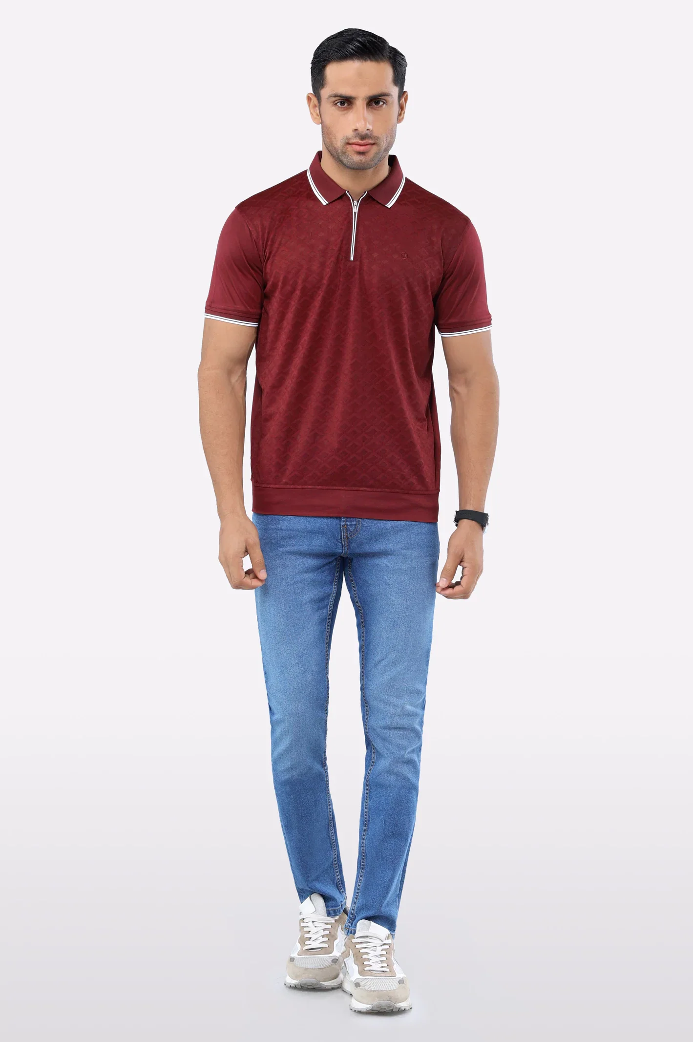 Maroon Jacquard Fashion Polo - Image 2