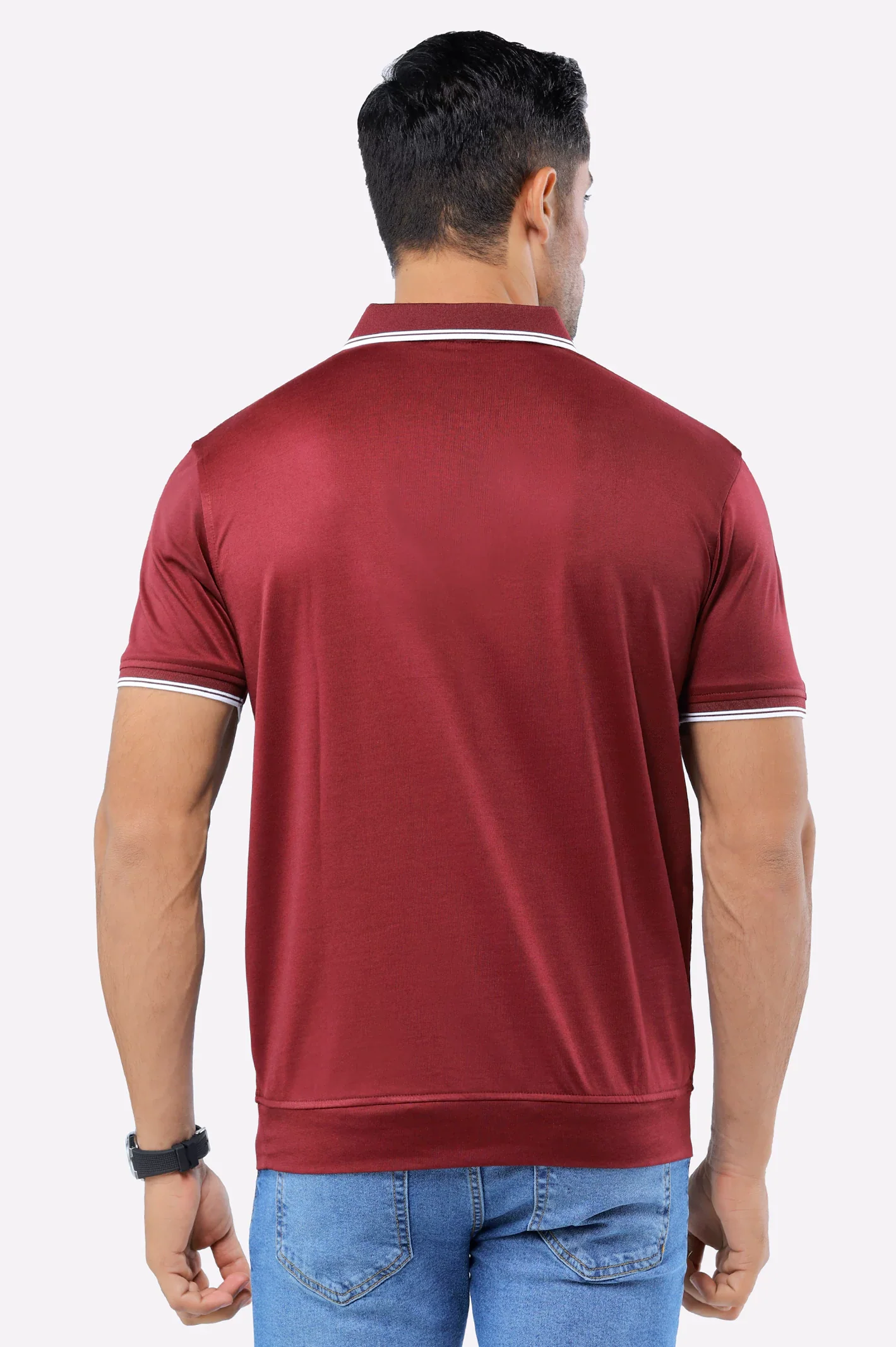 Maroon Jacquard Fashion Polo - Image 3