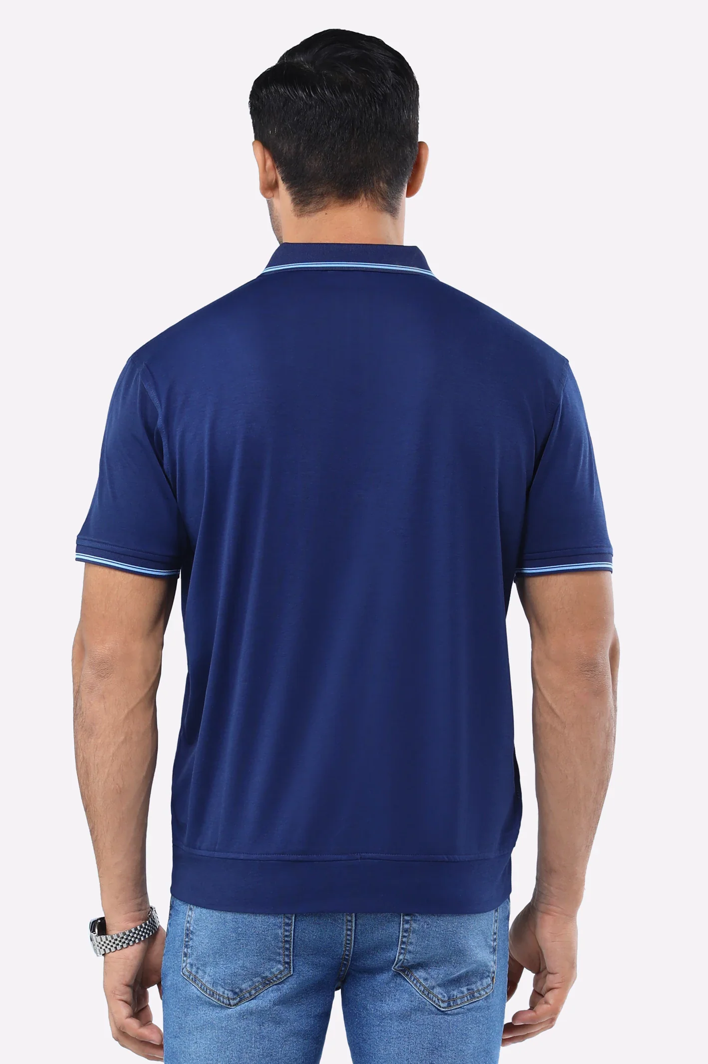 Blue Jacquard Fashion Polo - Image 3