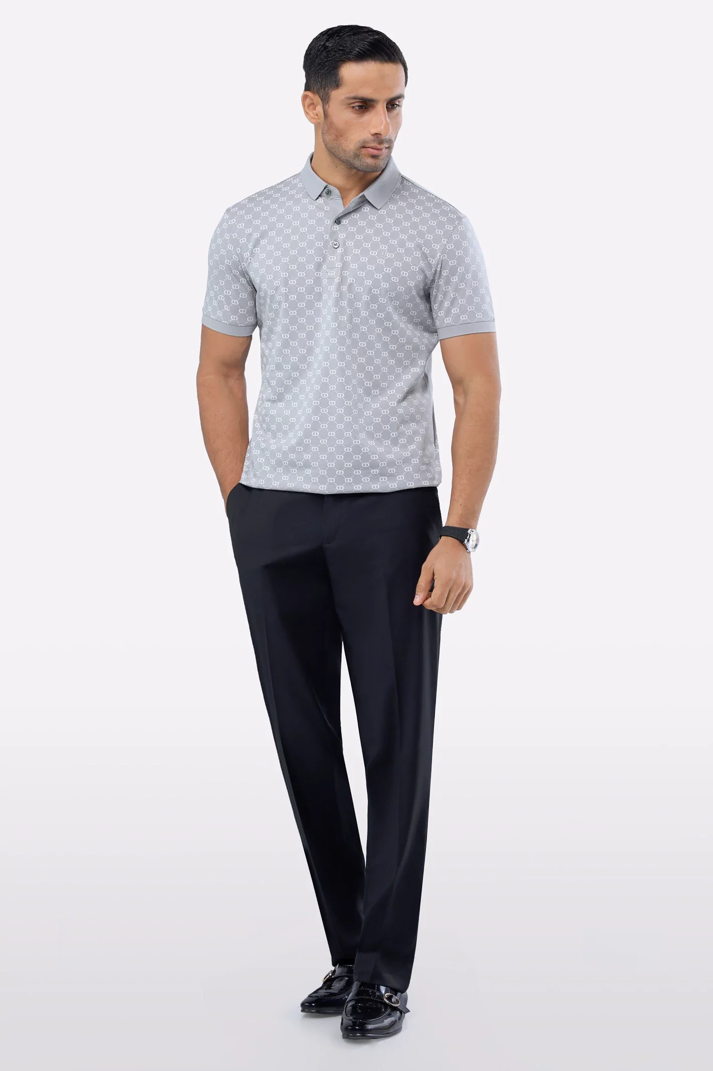 Grey Printed Polo - Image 2