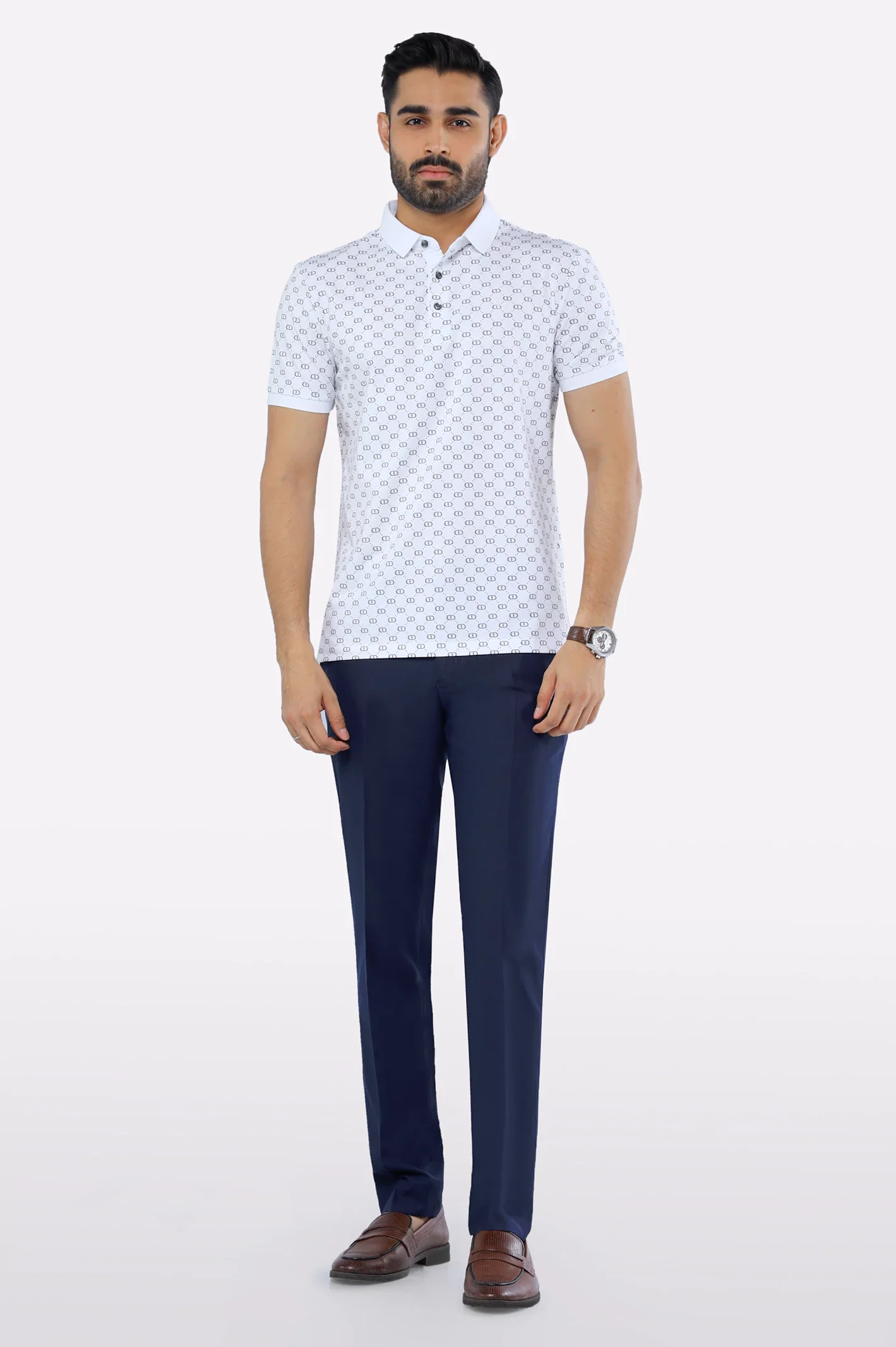White Printed Polo - Image 2