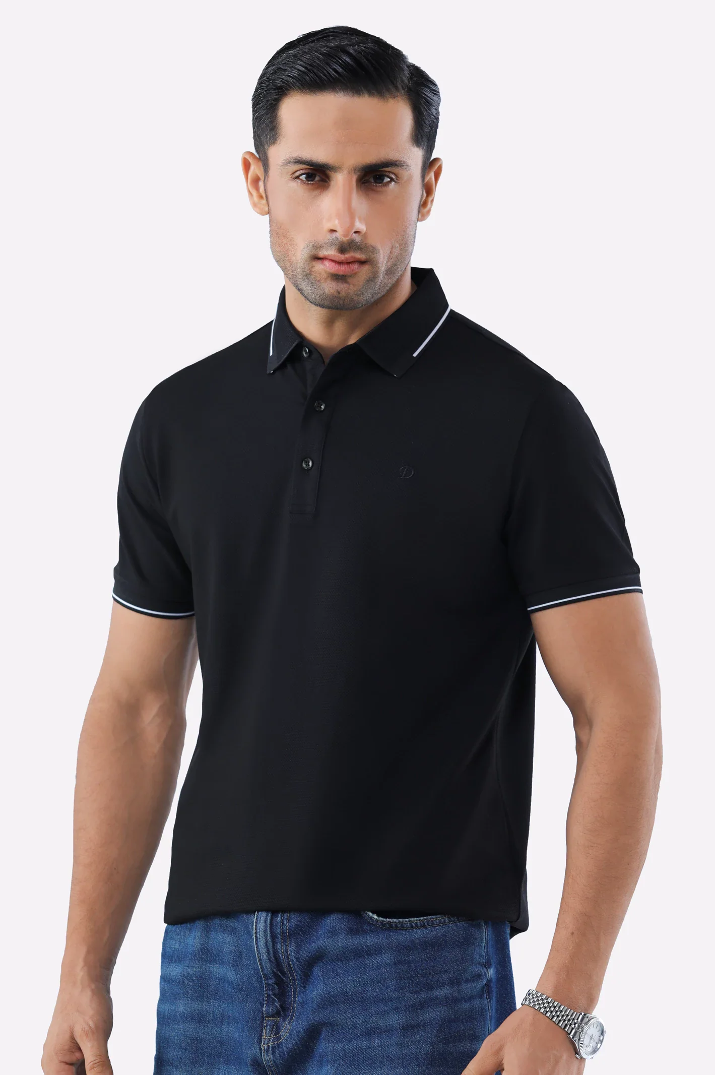 Black Basic Mercerized Polo