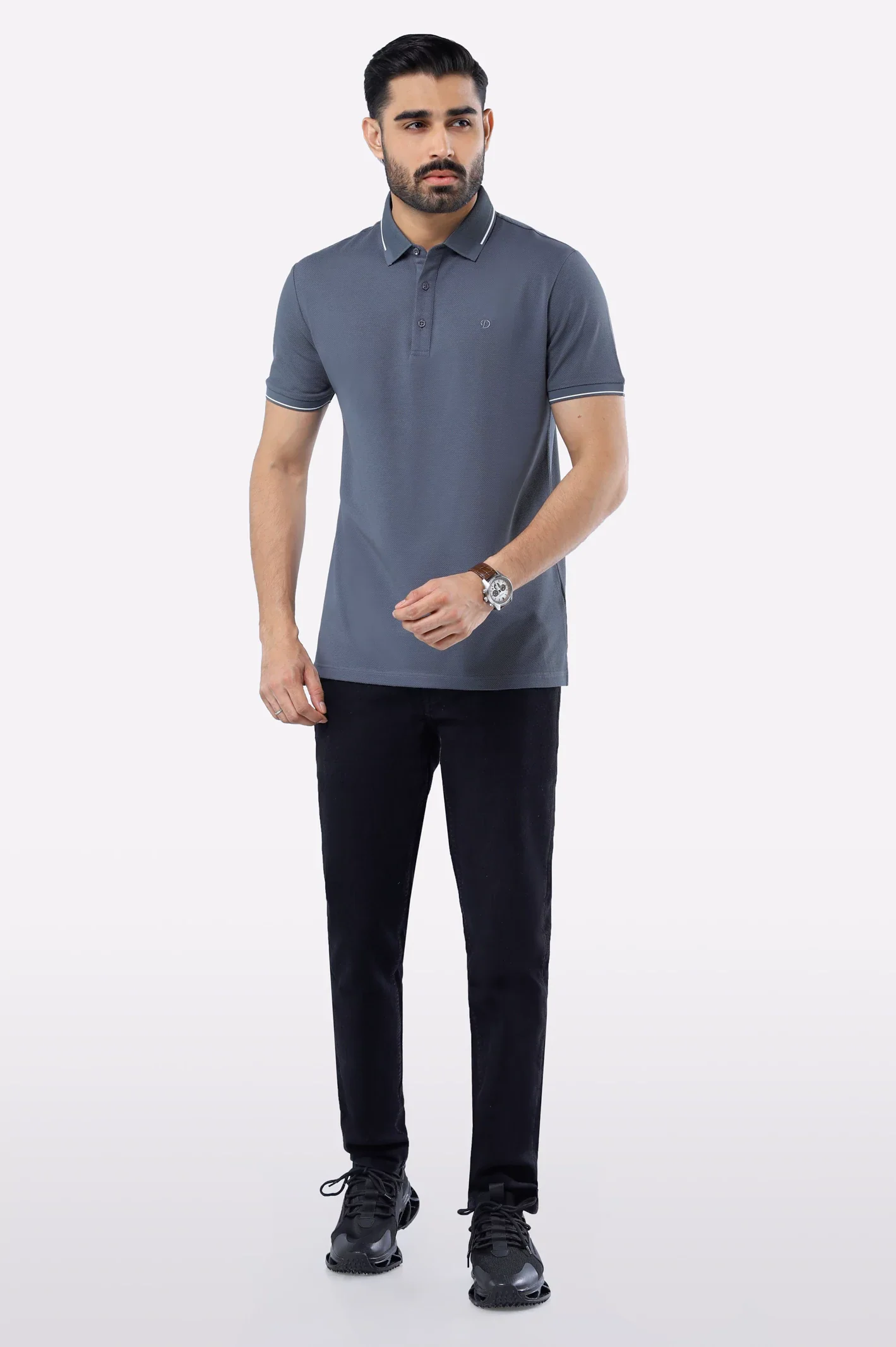Dark Grey Basic Mercerized Polo - Image 2