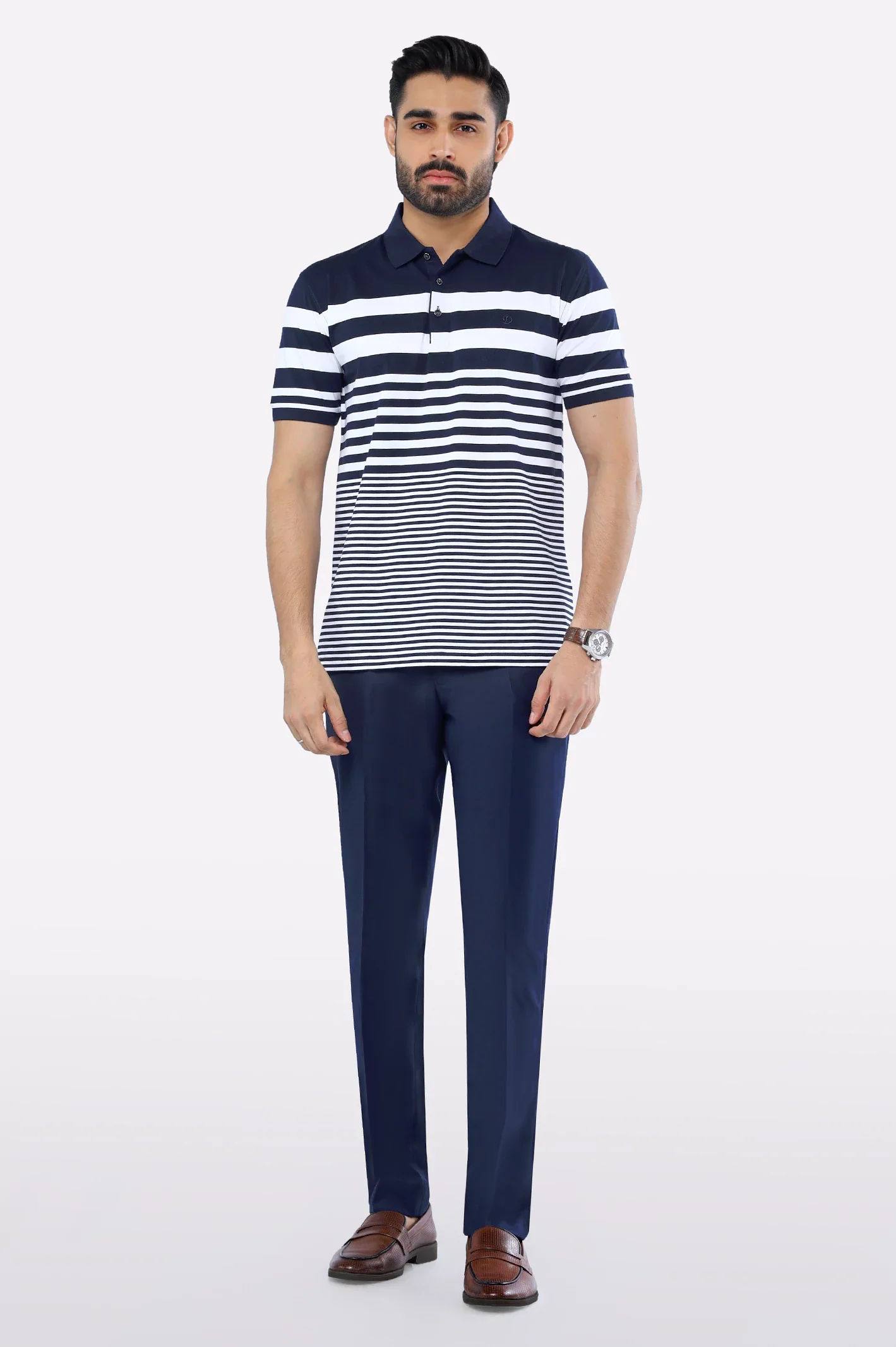 Navy Blue Yarn Dyed Polo - Image 2