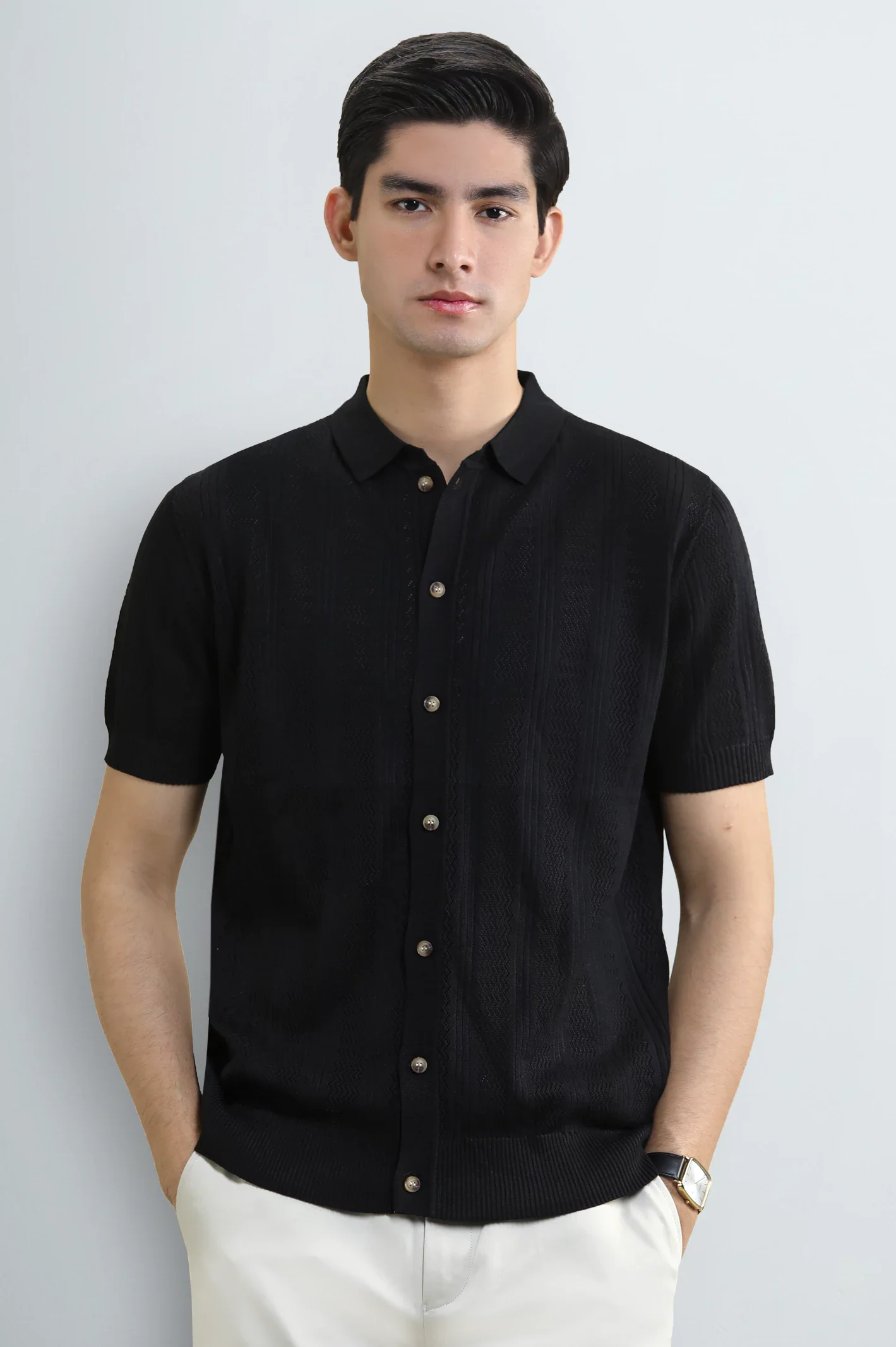 Men's Black Flat Knit Short Sleeve Shirt