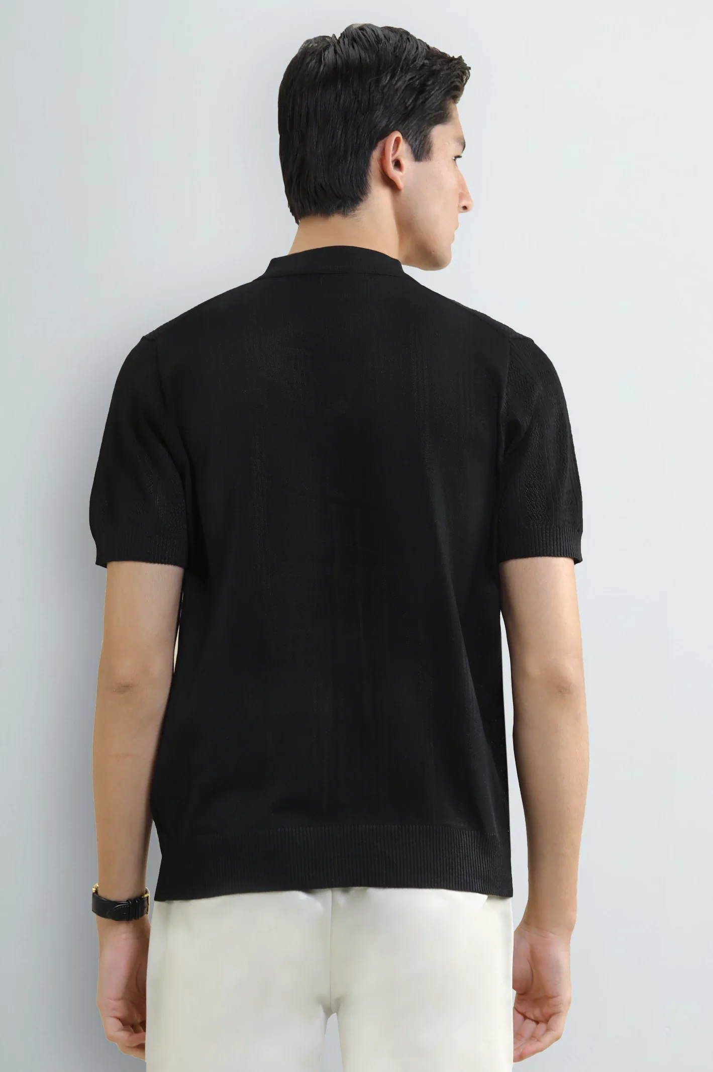 Men's Black Flat Knit Short Sleeve Shirt - Image 3