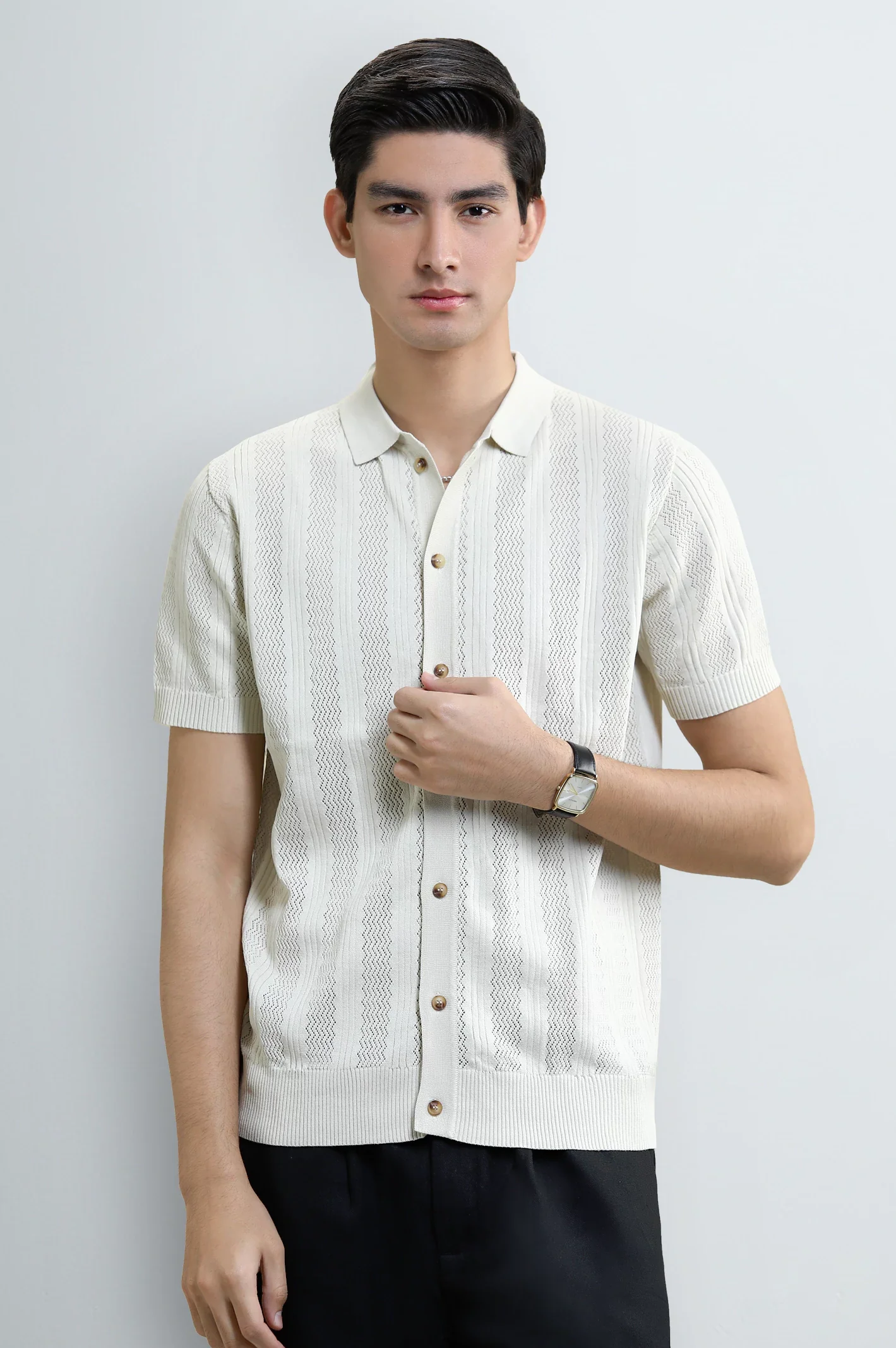 Men's Cream Flat Knit Short Sleeve Shirt
