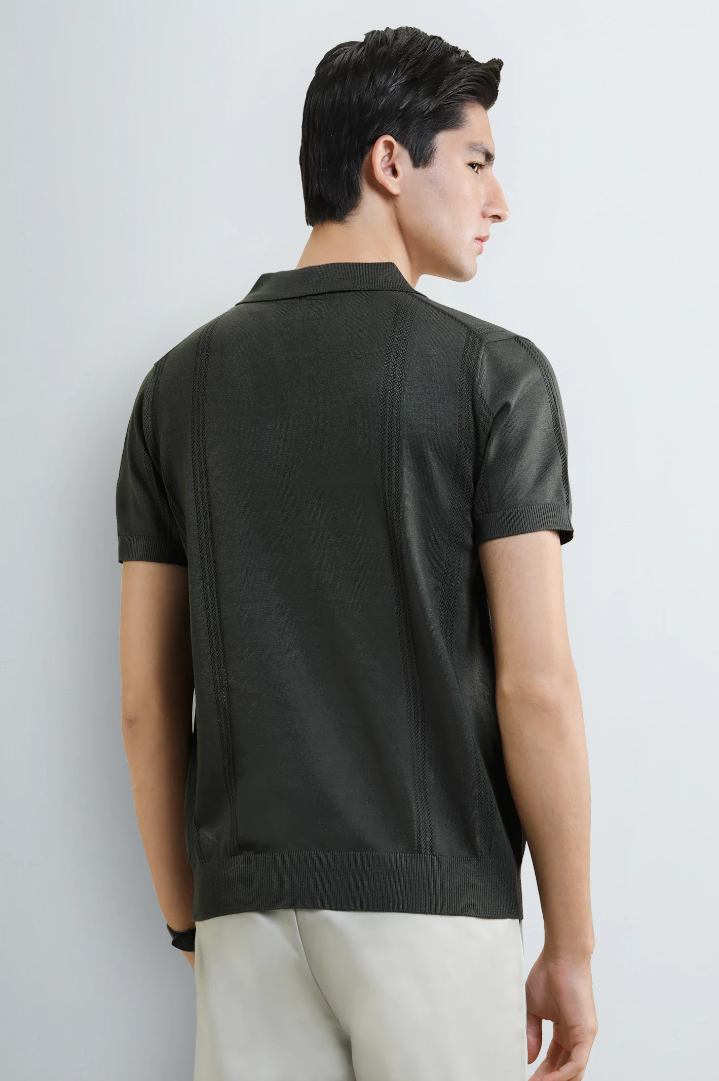 Men's Olive Flat Knit Polo - Image 7