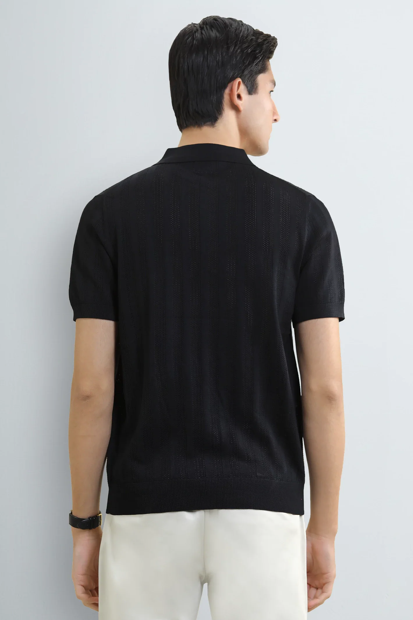 Black Knitted Polo with Quarter-Zip Collar - Image 3