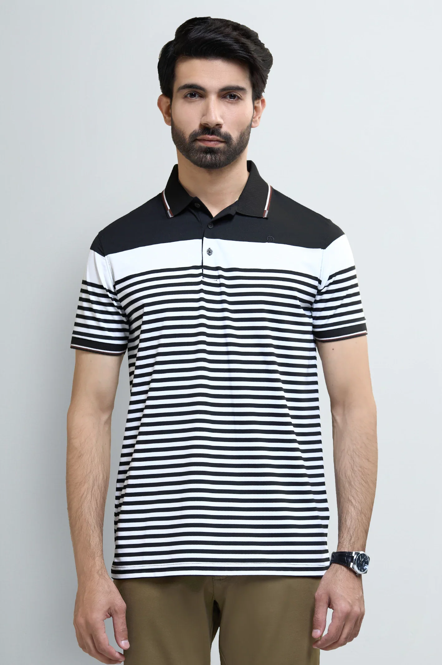 Black Jacquard Collar Polo