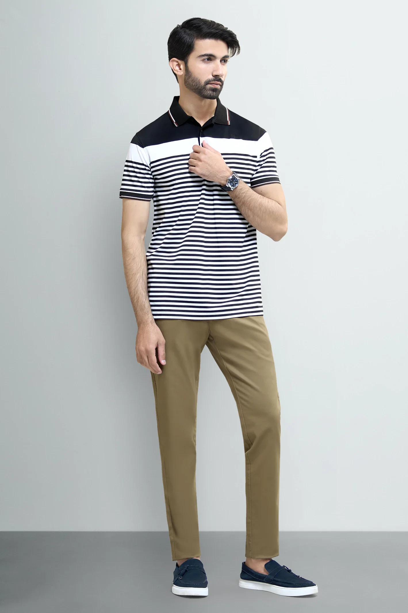 Black Jacquard Collar Polo - Image 2
